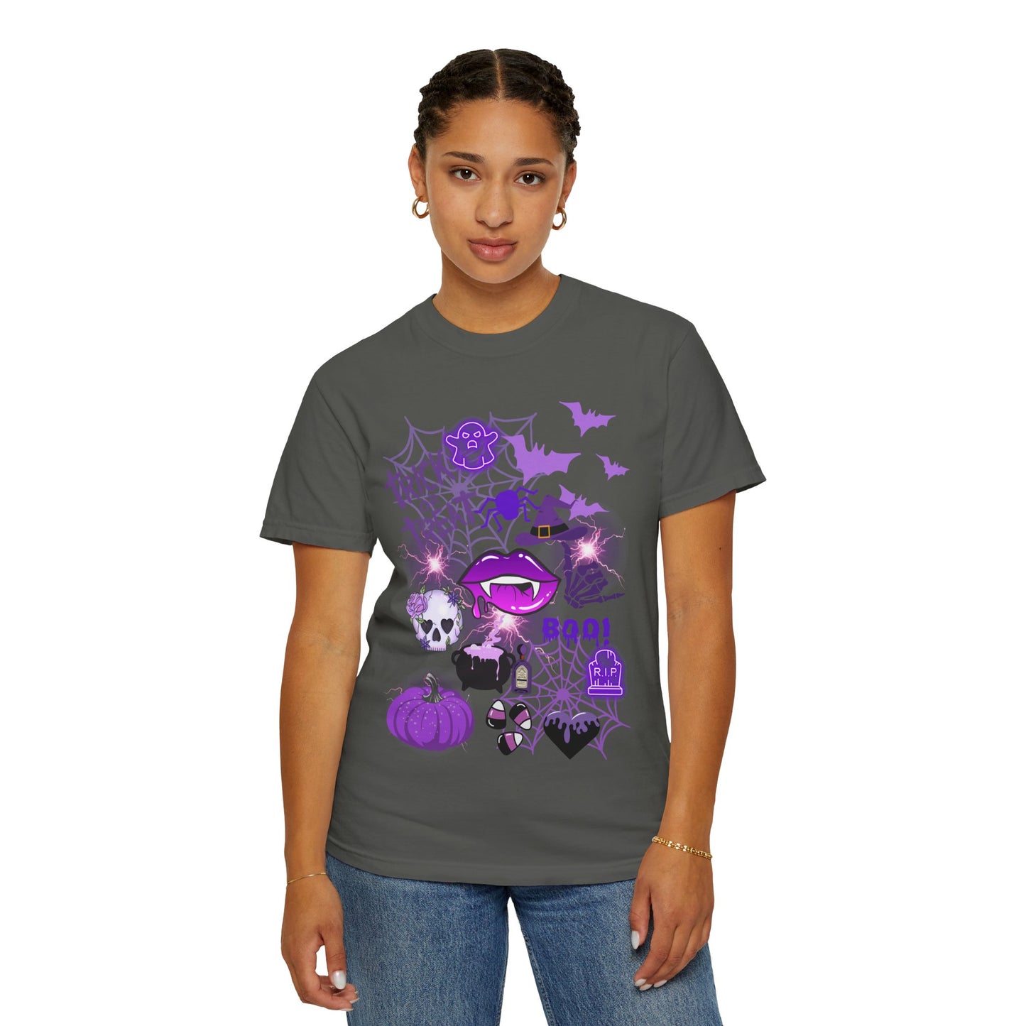 Spooky Purple Vibes Halloween Graphic T-Shirt, Fun Unisex Tee for Spooky Season, Trick or Treat, Boo! Shirt, Halloween Party Wear, Gift Idea