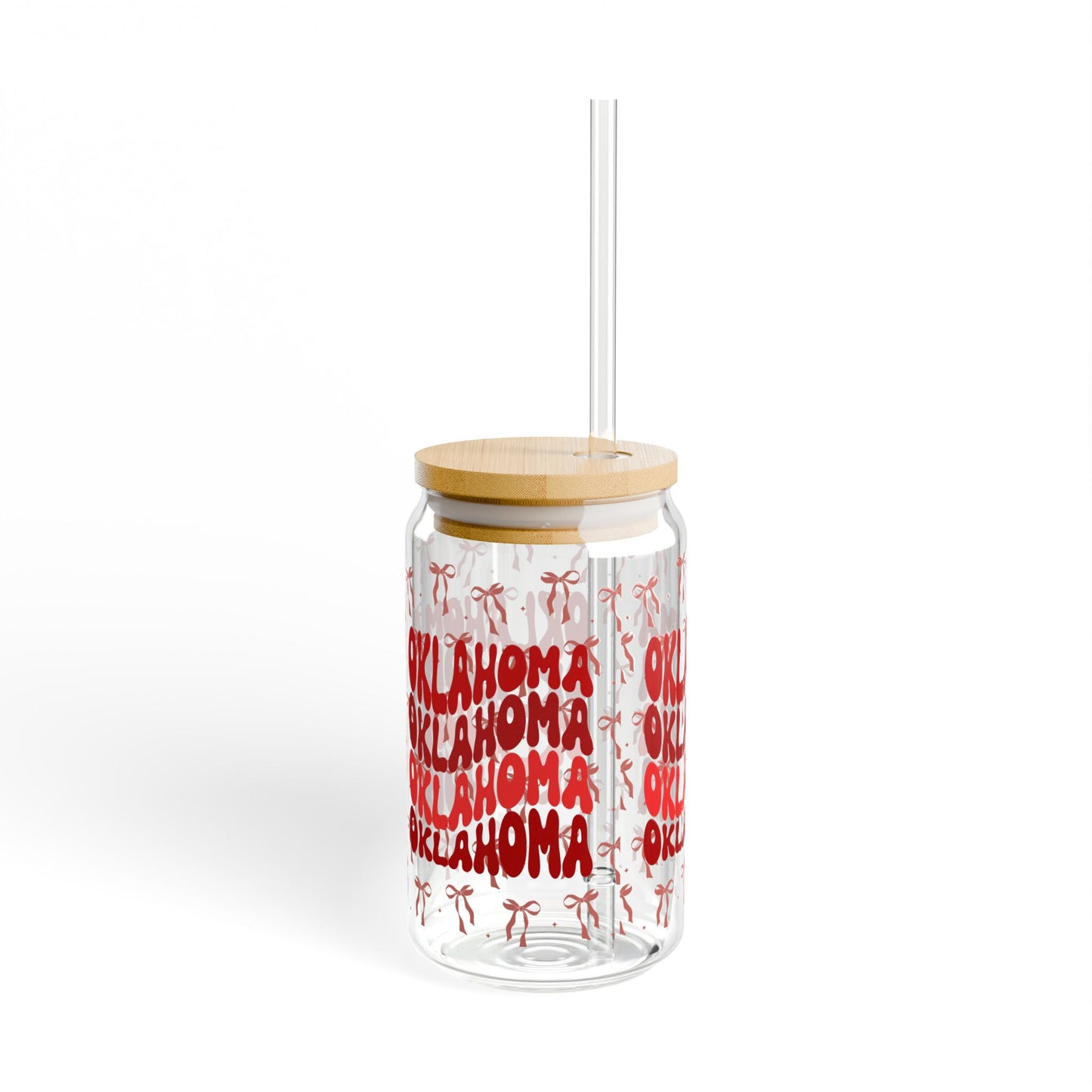 Coquette Bow Oklahoma Sipper Glass, 16oz - Fun Tropical Drinkware for Parties, Beach Days, Gifts, Home Decor, Eco-Friendly, OK boomer sooner, graduation gift