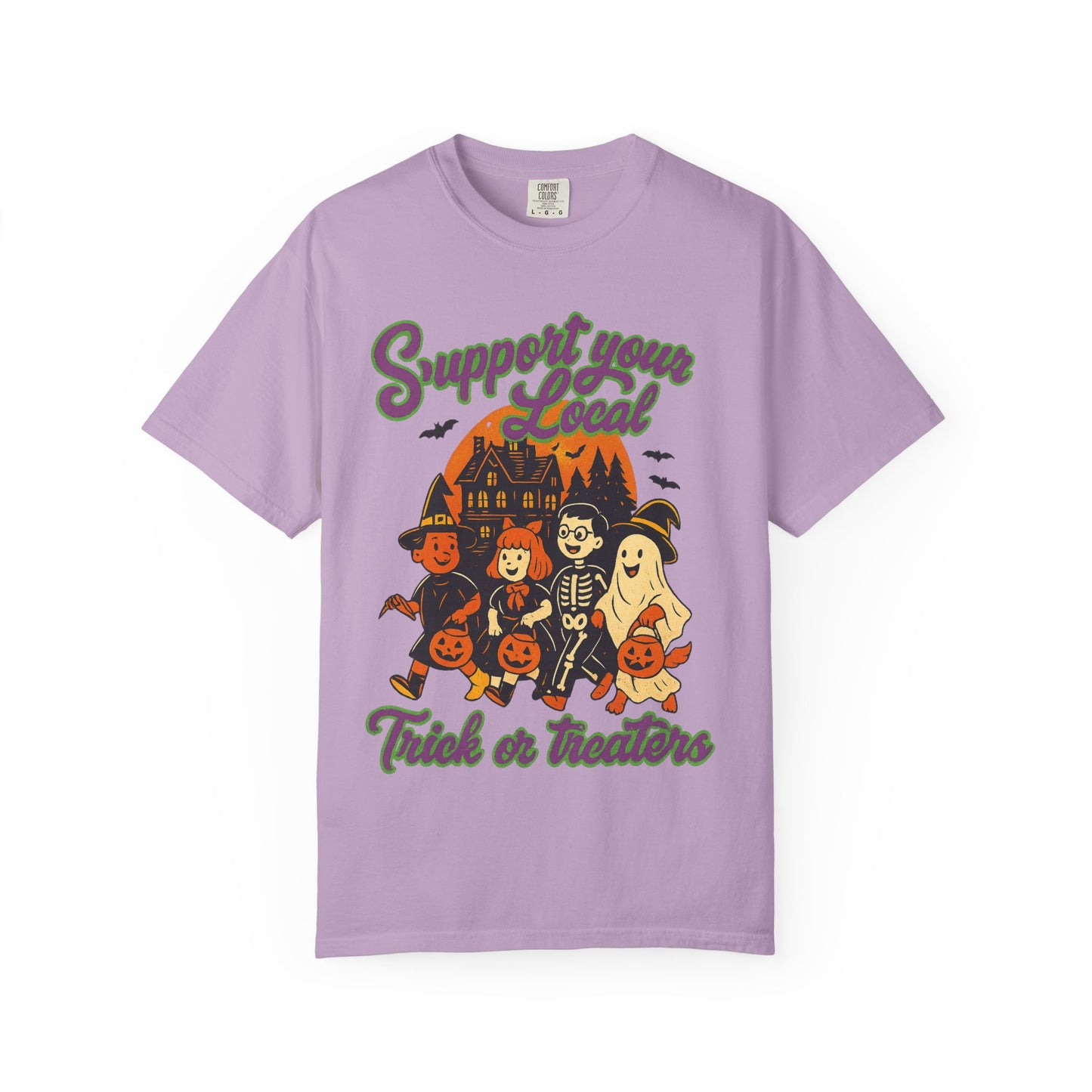 Halloween Support T-Shirt, Youth Trick or Treat Shirt, Garment-Dyed Tee for Kids, Spooky Season Apparel, Holiday Party Top, Fun Costume Wear