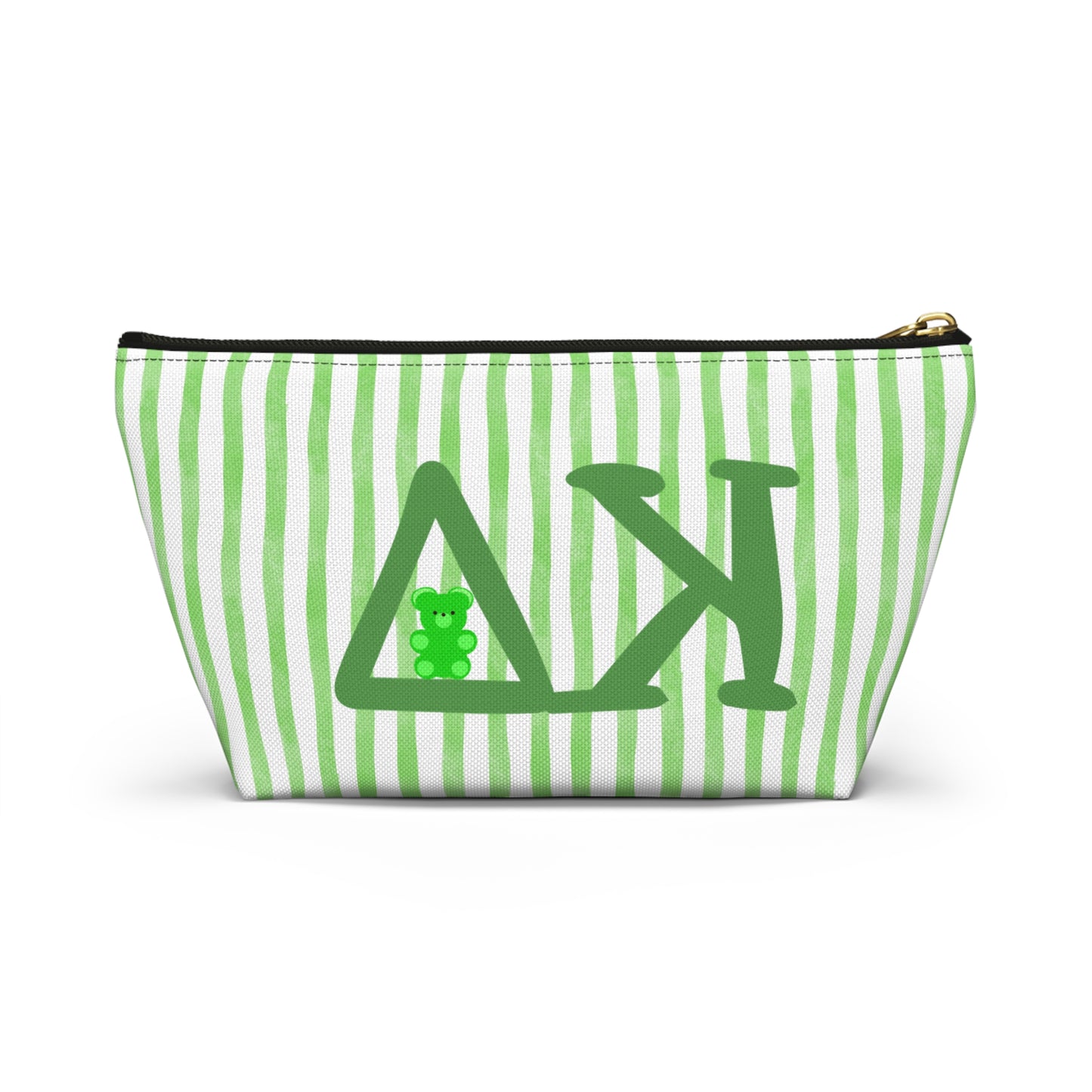 KD Green Striped Accessory Pouch | Cute Makeup Bag, Storage Organizer, Gift for Students, Eco-Friendly Travel Pouch, Teddy Bear Lover Gift