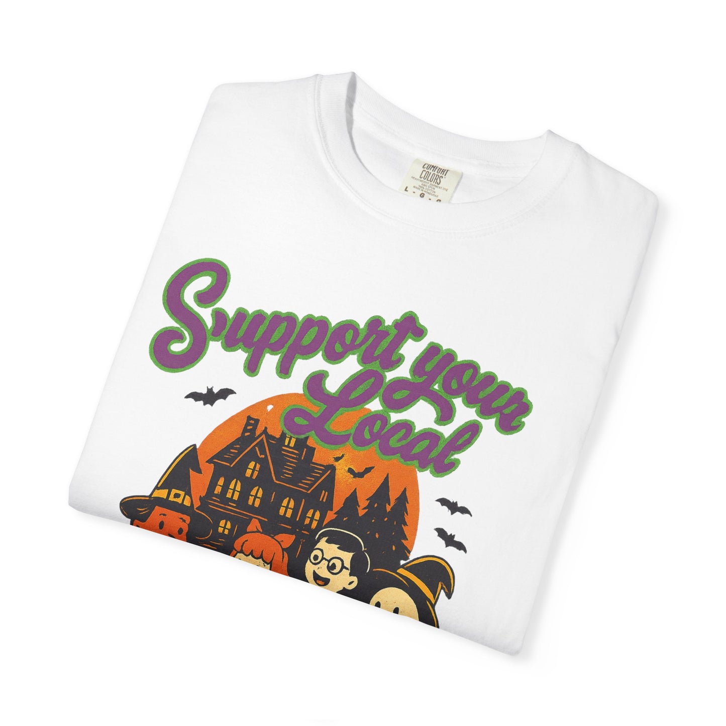 Halloween Support T-Shirt, Youth Trick or Treat Shirt, Garment-Dyed Tee for Kids, Spooky Season Apparel, Holiday Party Top, Fun Costume Wear