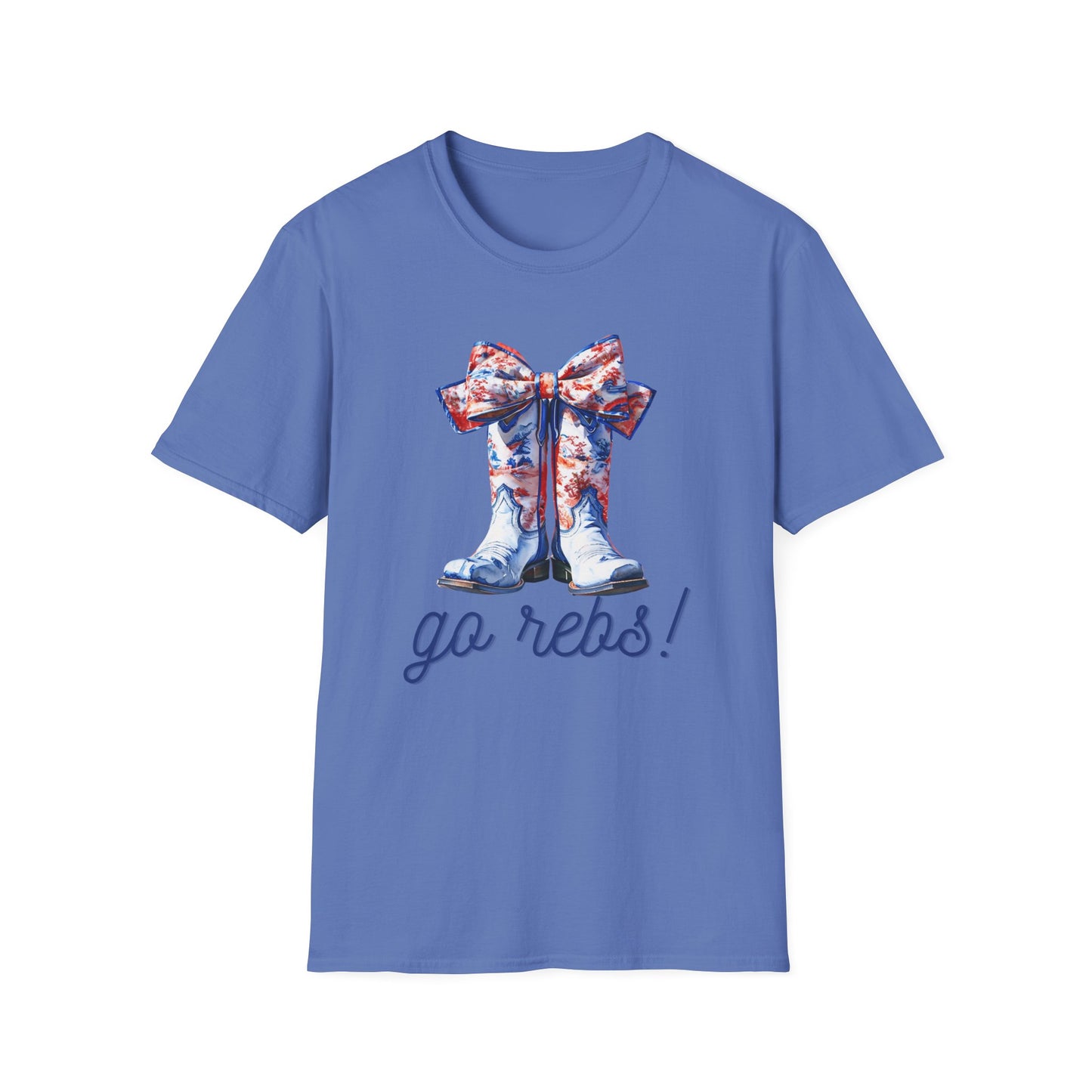 , go Rebs  Cheerful Unisex Softstyle T-Shirt with Bow Design | Gift for Sports Fans, Casual Wear, Team Spirit, Game Day Shirt, Cheerleading Top