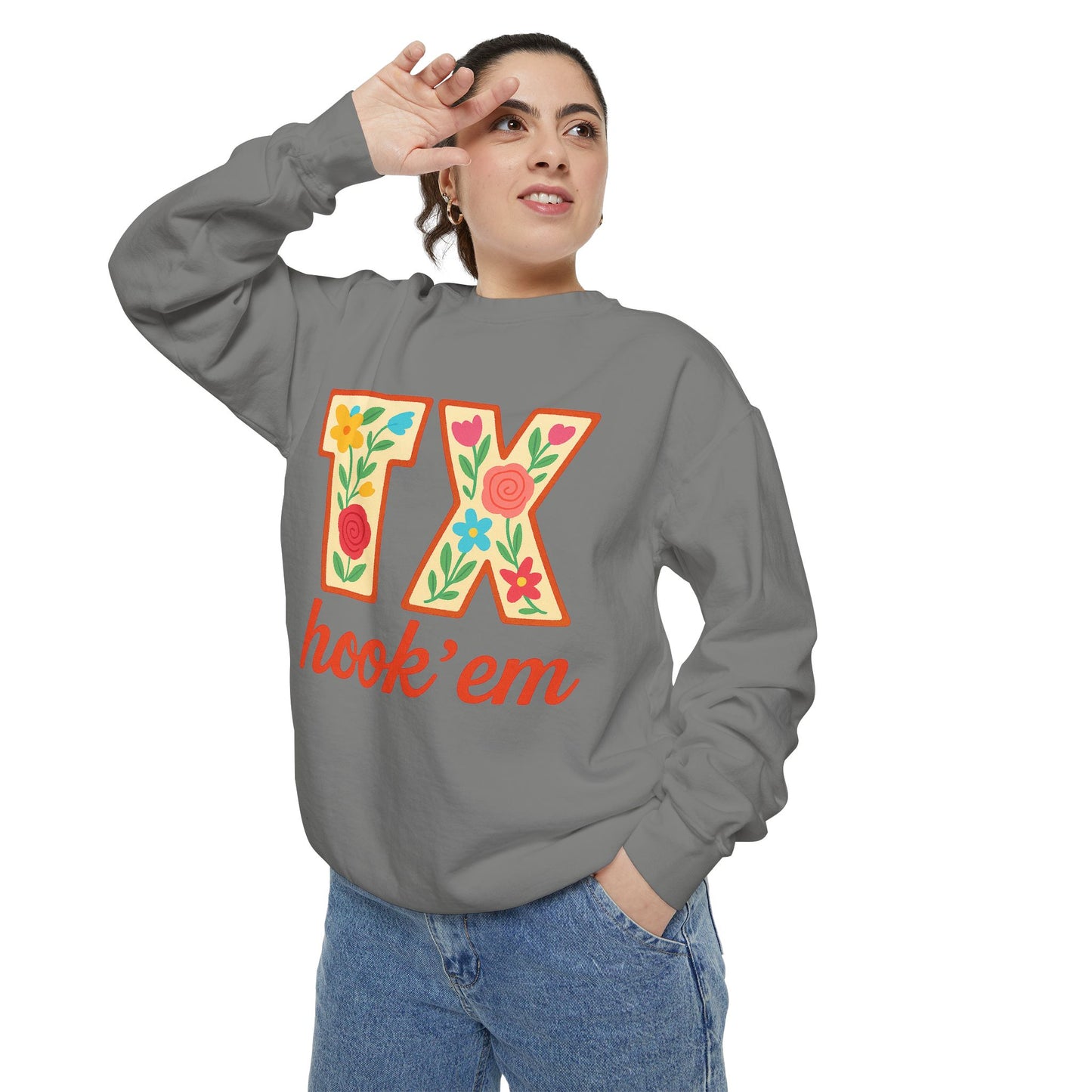 Texas Floral Sweatshirt, Unisex Garment-Dyed Sweatshirt, Cozy Casual Wear, Perfect for Game Day, Floral TX Hook 'Em Design, Stylish [...]
