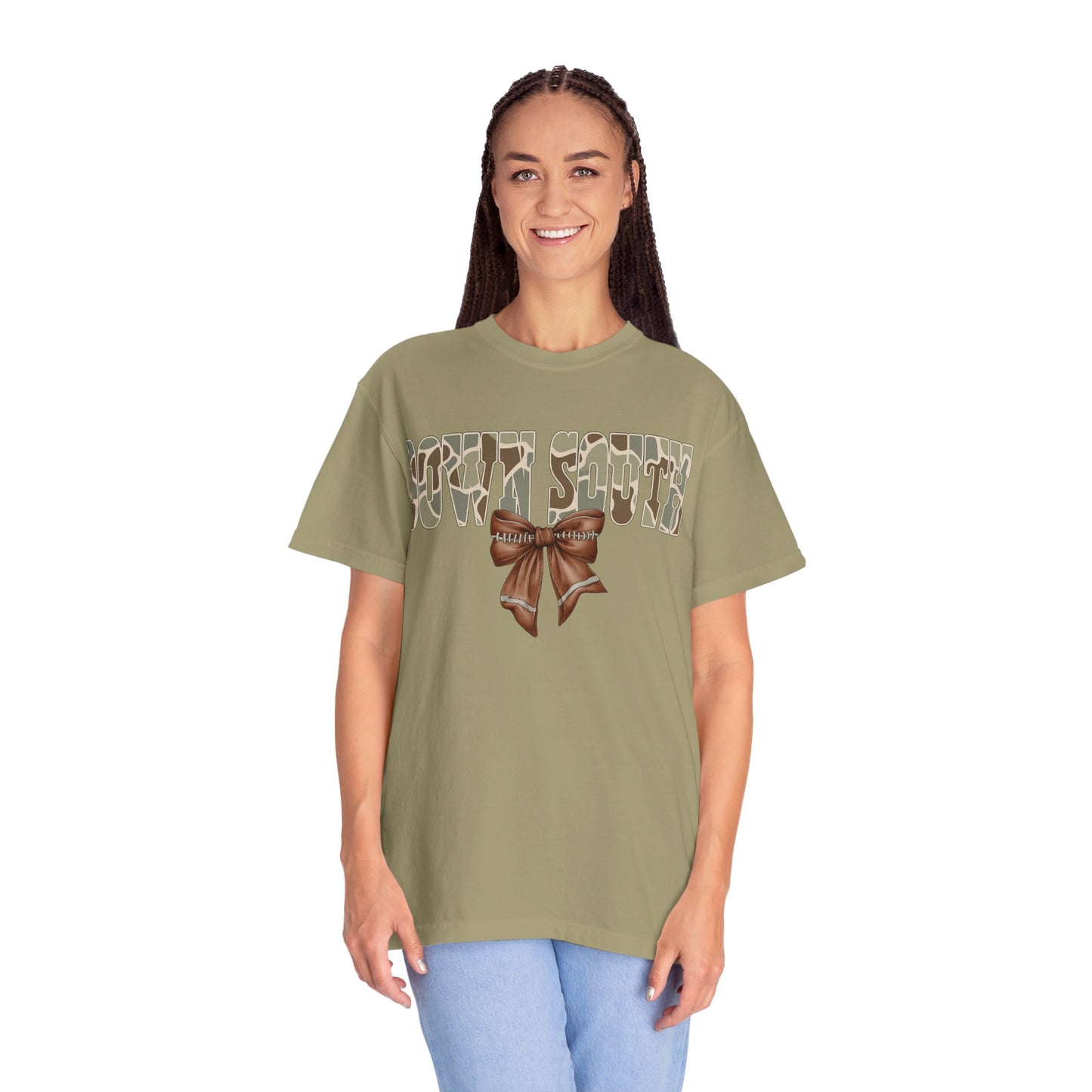 Camo Bow Graphic Tee - Trendy Apparel for Casual Outings and Birthdays