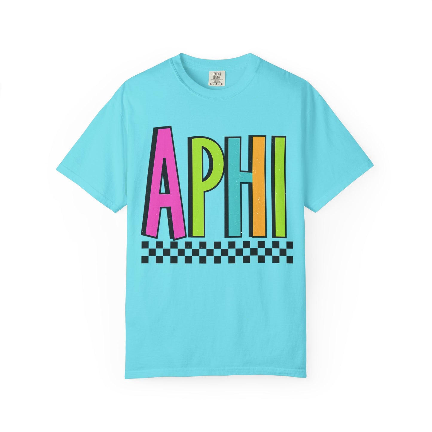 Checkered Neon Alpha P Colorful Graphic Unisex T-Shirt