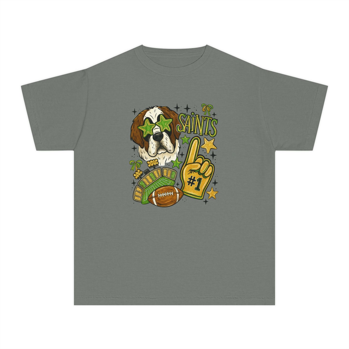 Saints Fan Youth Midweight Tee, Youth Sports Shirt, Kids Game Day Tee, Football Shirt, Youth Cheer Shirt, Holiday Gift for Kids