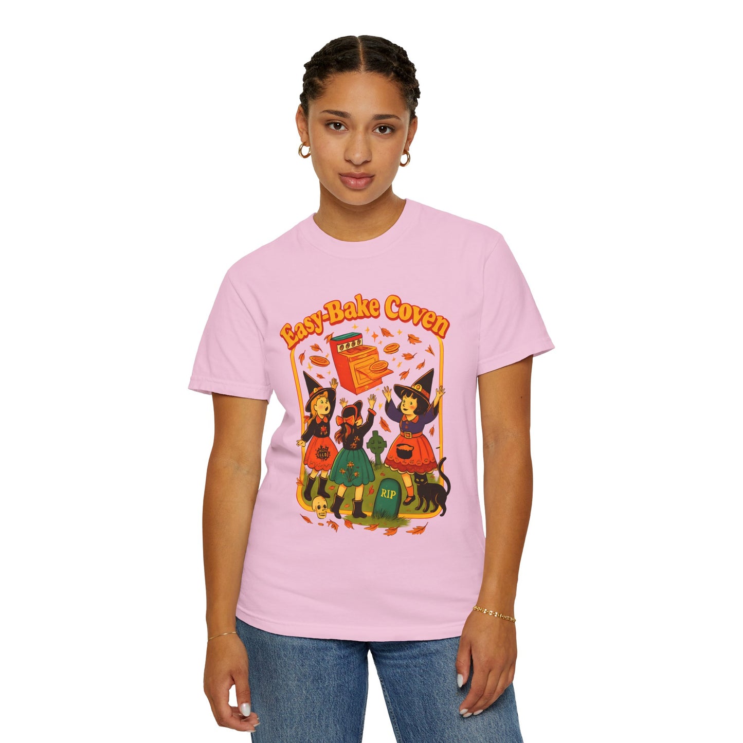 Halloween Witch T-Shirt, Unisex Garment-Dyed Shirt, Easy-Bake Coven Tee, Spooky Season Apparel, Cute Witch Design