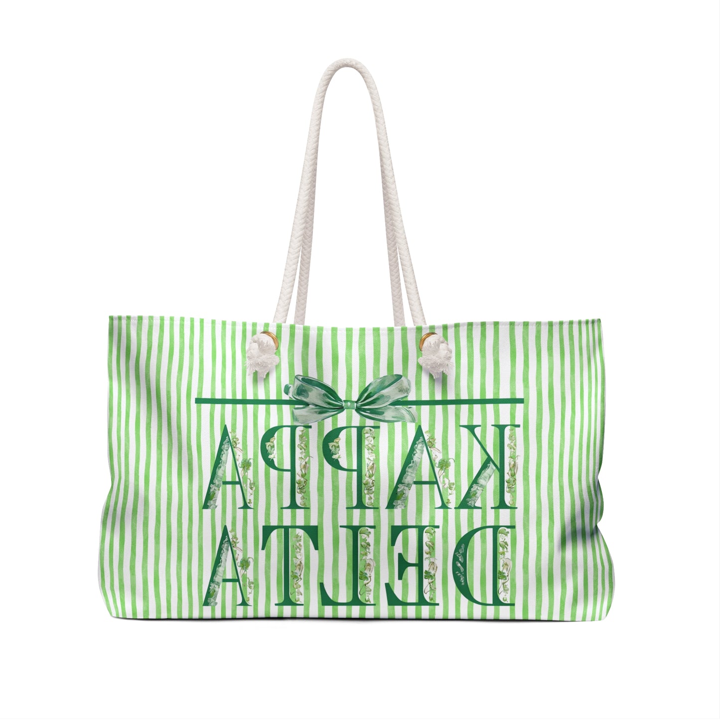 Kappa Delta Weekender Bag, Stylish Travel Tote, Sorority Gift, Weekend Getaway Bag, Green Stripe Carryall, College Student Accessory