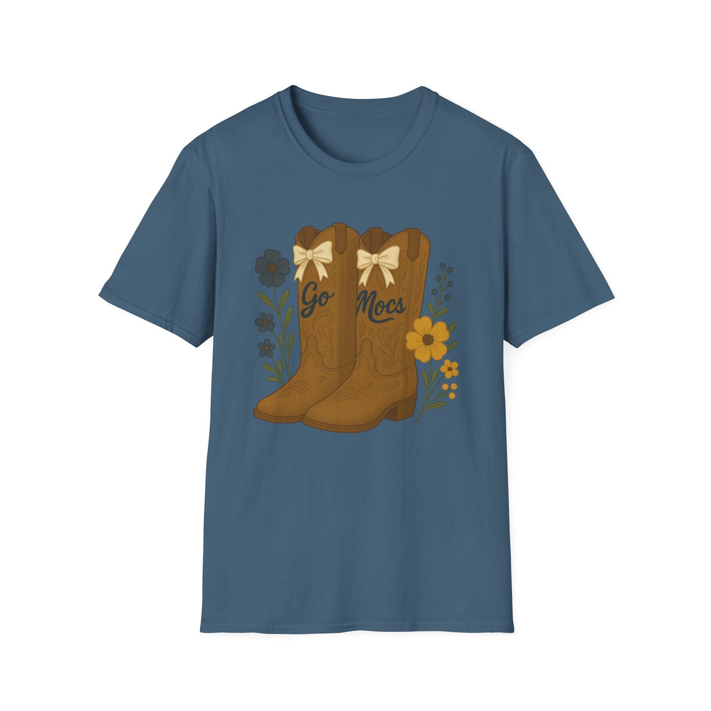 Chatt Mocs Coquette Cowgirl Boot Floral T-Shirt - Go Mocs Design, Casual Wear, Gift for Cowgirls, Western Style, Country Fan Clothing, Go Mocs, chatt tn game day, graduation gift