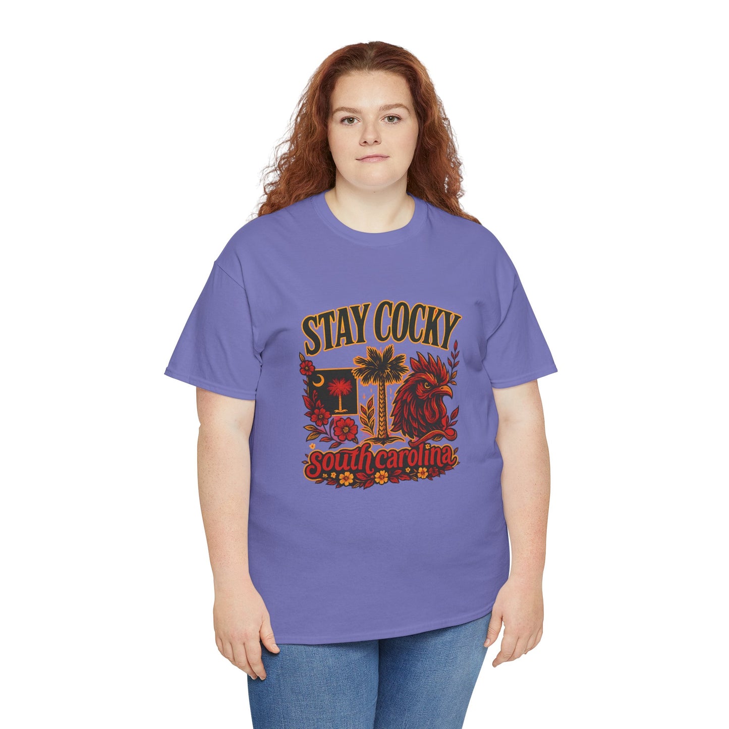 Stay Cocky Unisex Heavy Cotton Tee, Casual Graphic Tee, South Carolina Pride Shirt, Fun Vacation Wear, Perfect Gift for Gamecocks Fans