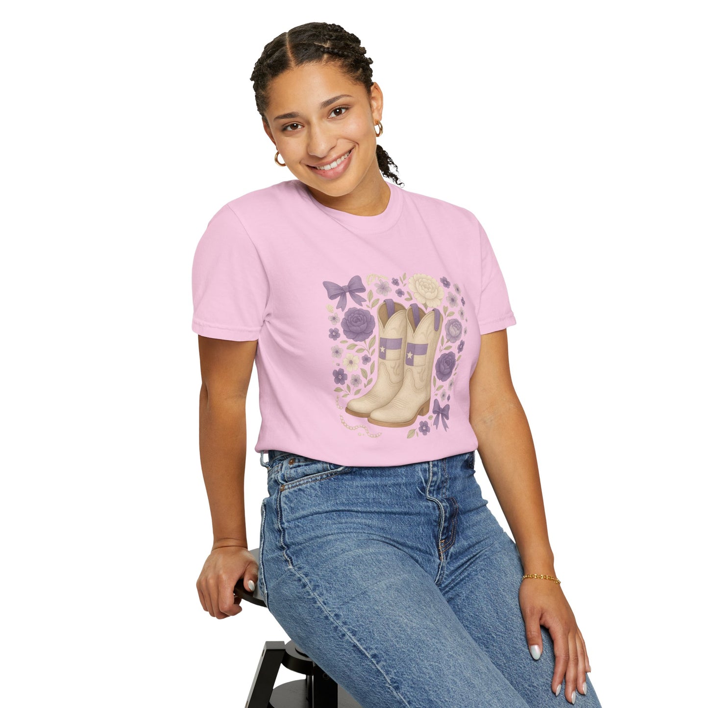 Whimsical Floral Boots Unisex T-Shirt | Casual Style, Gift for Her, Texas Christian University, TCU Frogs, Comfort Colors, Texas Fan gift, Graduation Gift