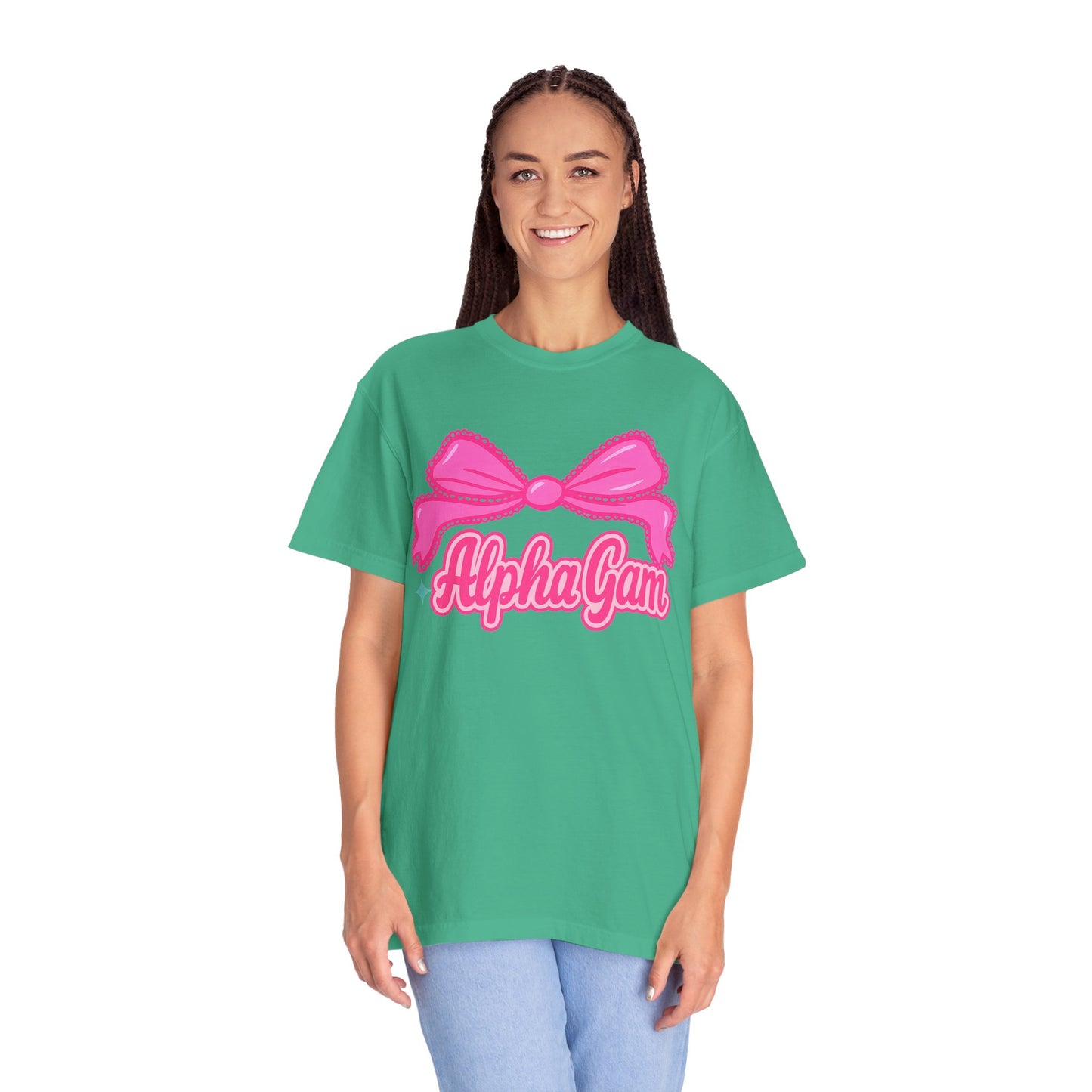 AlphaGam Bow T-Shirt | Unisex Garment-Dyed Tee for Sorority Sisters, College Apparel, Gifts for Greek Life, Casual Outfit, Sorority [...]
