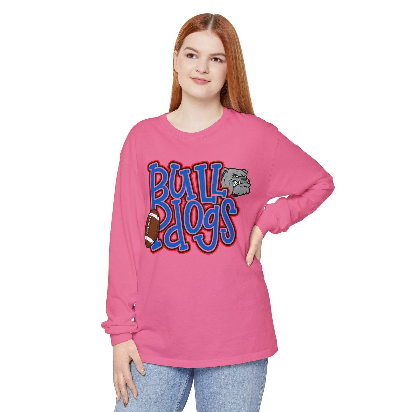Bull Dogs Long Sleeve T-Shirt - Unisex Garment-Dyed Tee for Sports Fans