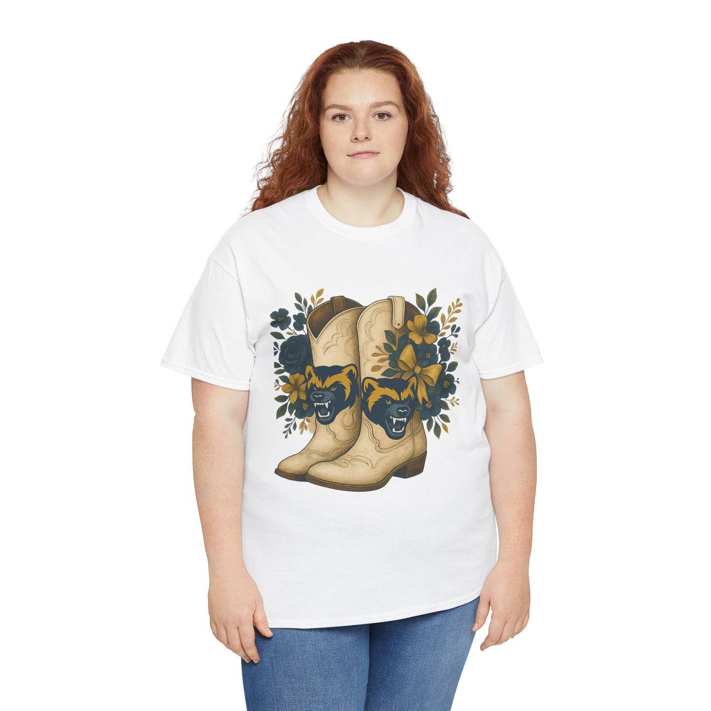 Graphic Tee - Michigan Wolverines Maize and Blue Country Chic Floral Cowboy Boots Vintage Style Shirt