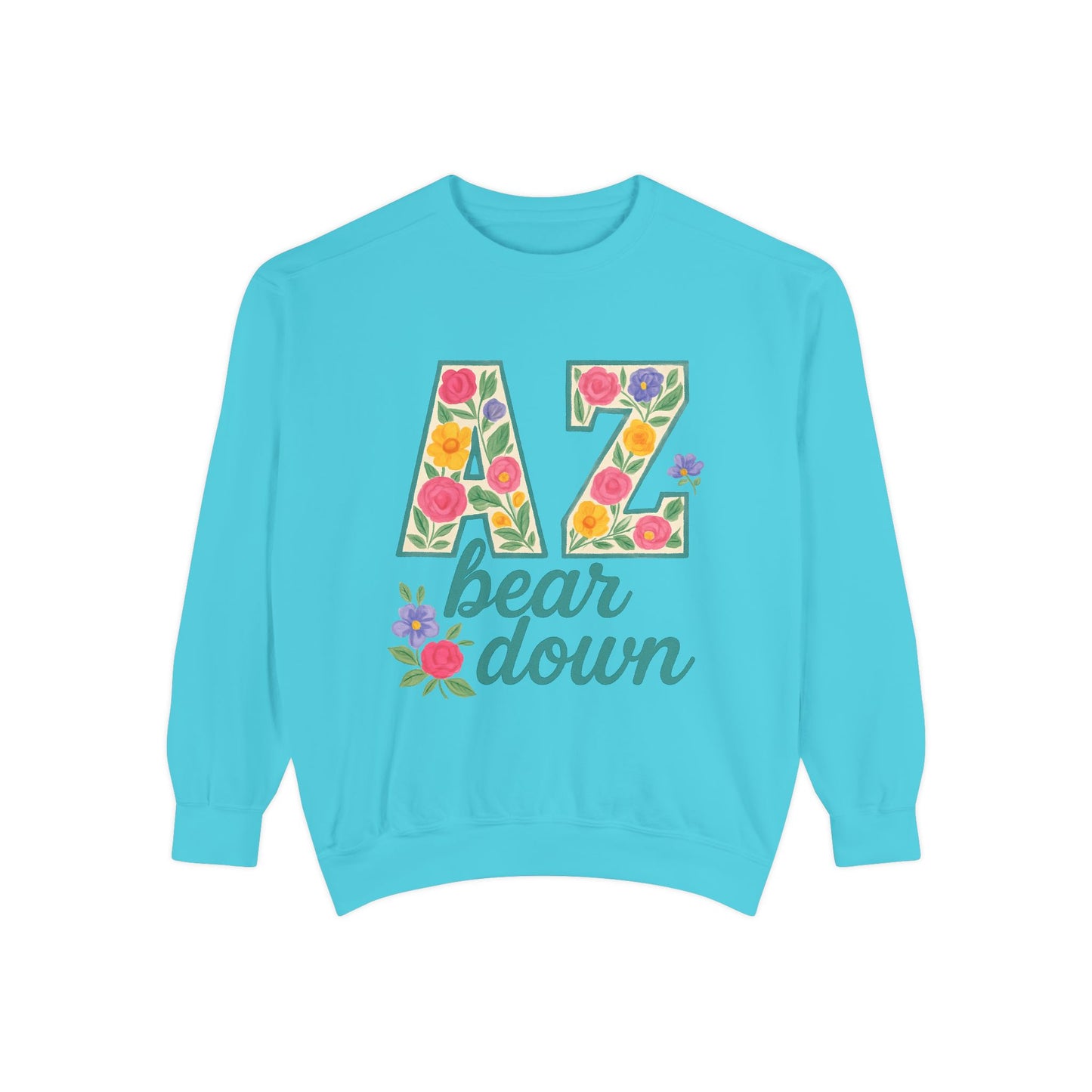 Arizona Floral Sweatshirt, Cozy Unisex Sweatshirt, Trendy Fall Layer, Gift for Him/Her, Sports Spirit Apparel, Bear Down AZ