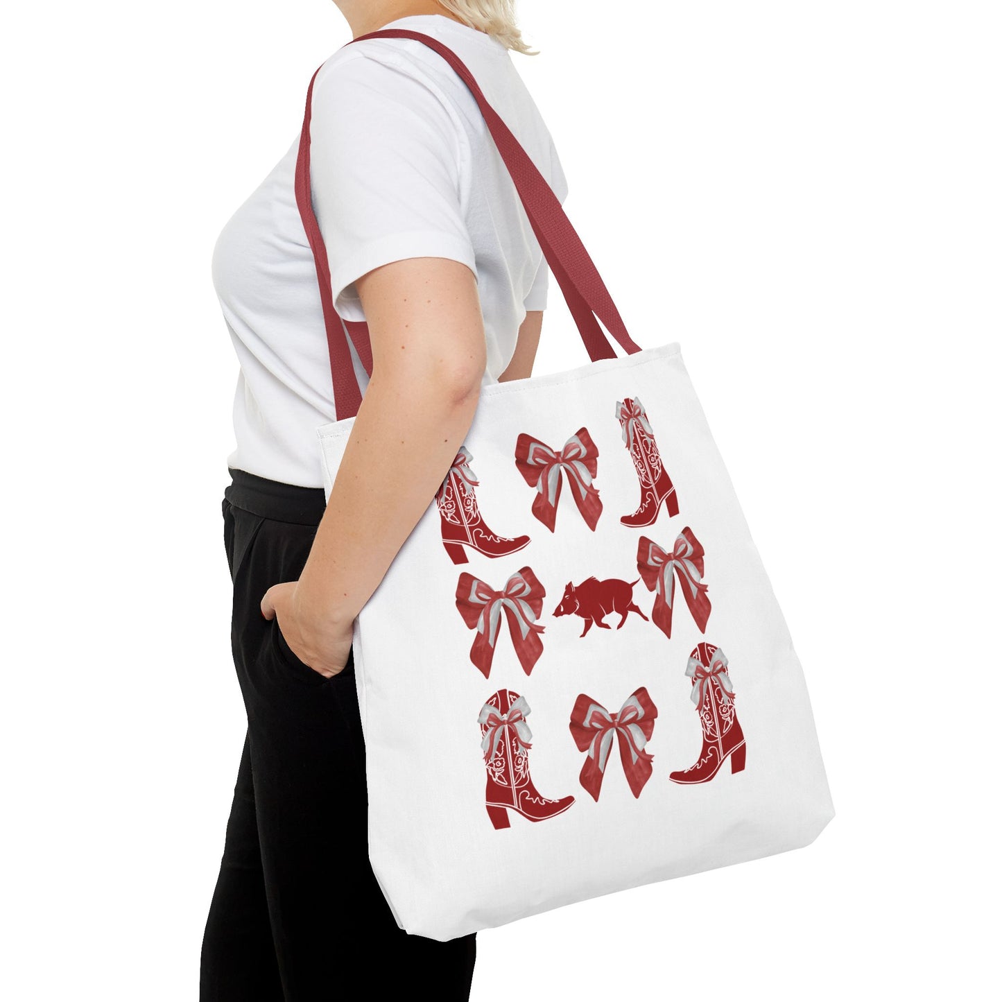 Arkansas Coquette Bow Chic Tote Bag - Stylish Carryall for Cowgirls, Woo Pig Gifts, AR Razorback Fan Gift, Arkansas Game Day Tote, Graduation Gift, Arkansas Alumni