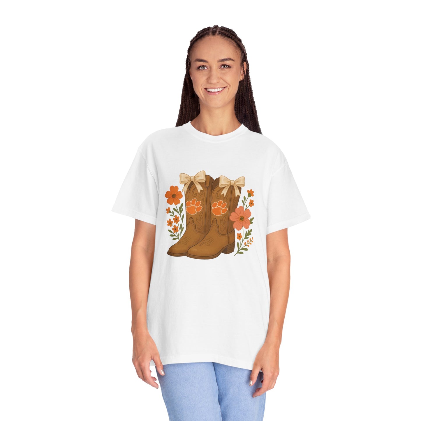 Cowgirl Boots Floral T-Shirt, Go Tigers Game Day, Comfort Colors