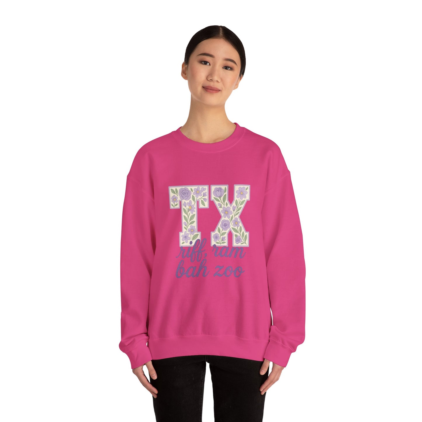 Texas Floral Sweatshirt, Cozy Unisex Crewneck, TX Riff Ram Bah Zoo Pullover, Gift for College Students, Texas Pride Apparel, Spring Fashion