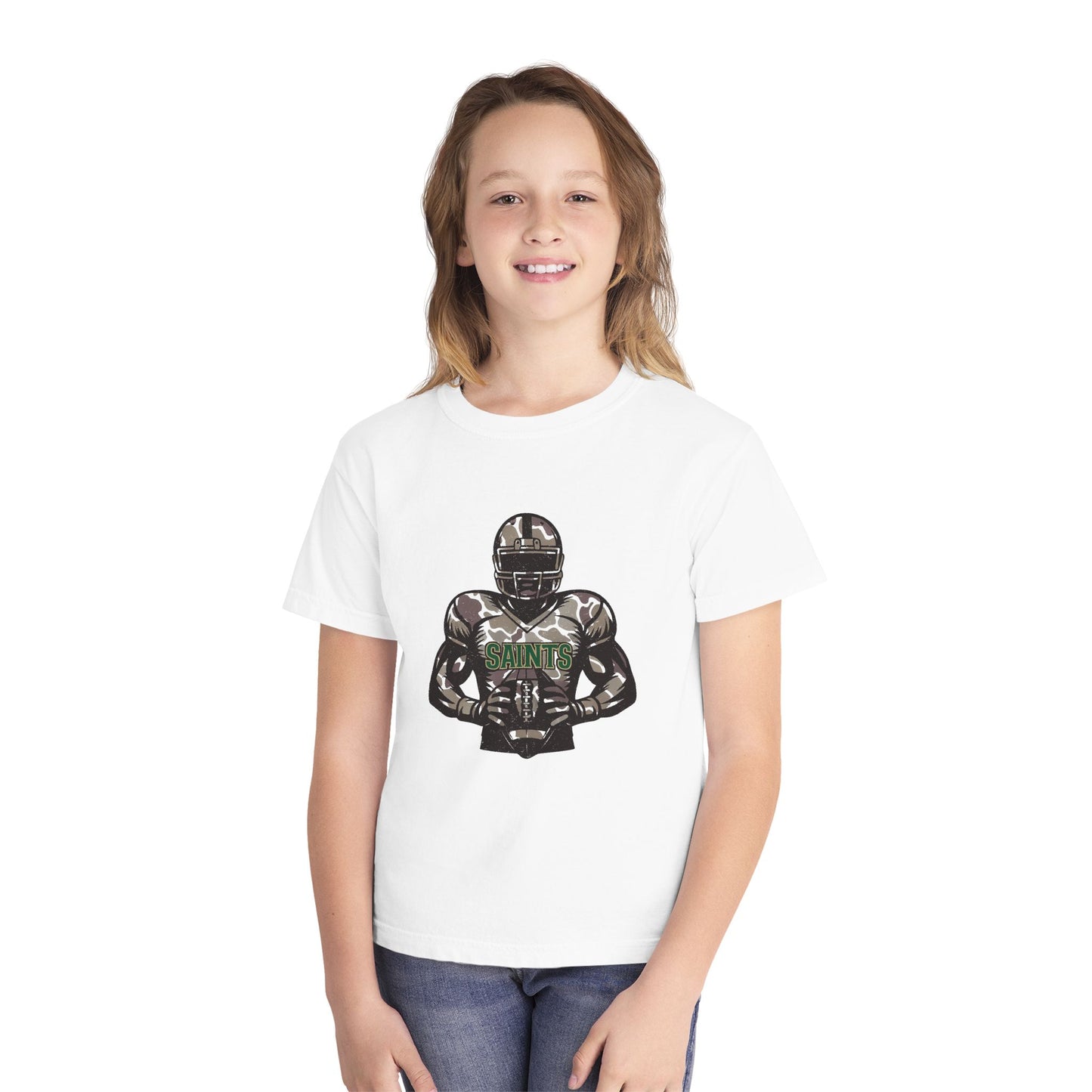 Youth Football Tee - Camouflage Print, Casual Sportswear, Game Day Apparel