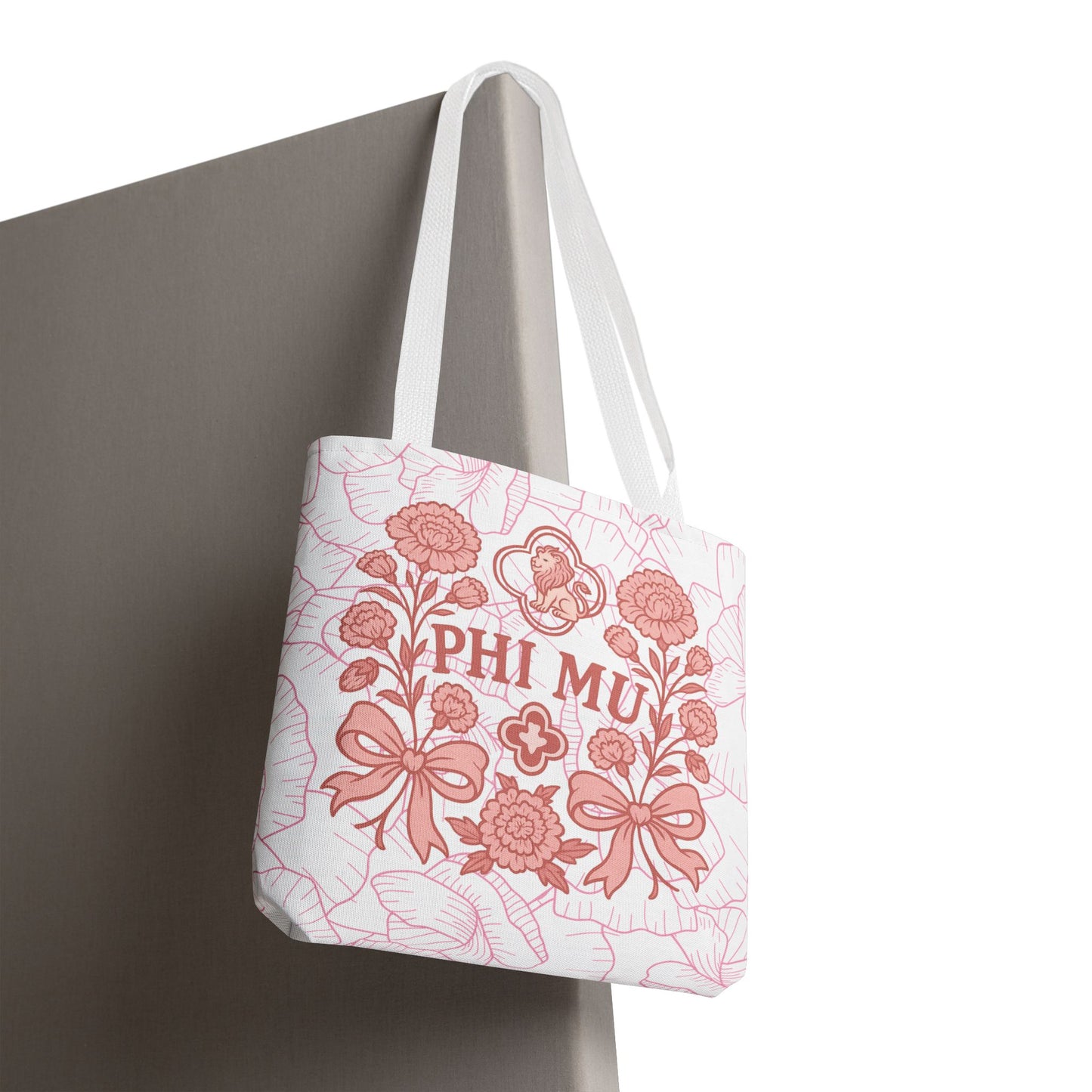 Phi Mu Floral Tote Bag, Sorority Bag, Gift for Sorority Sisters, Pink Floral Tote, College Essentials, AOP Design