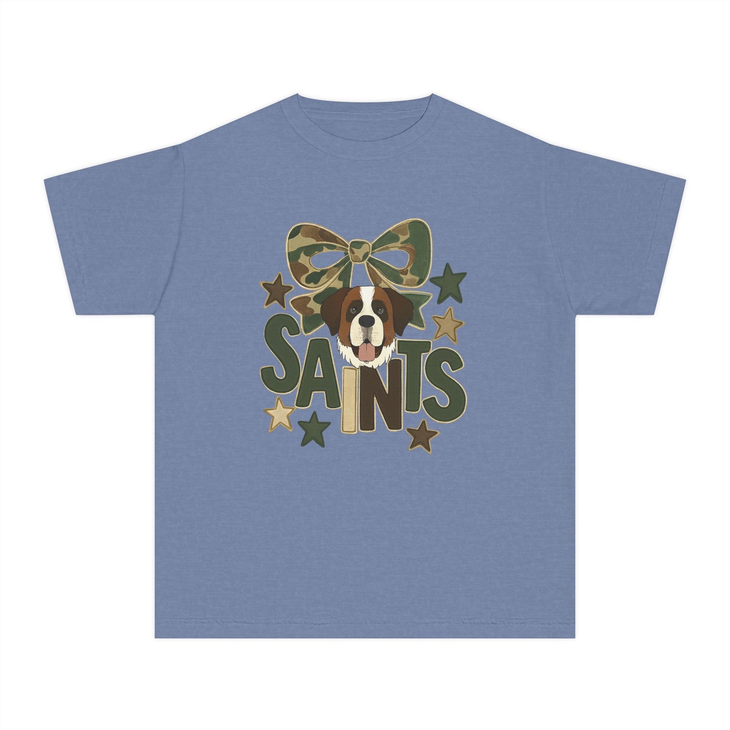 Camo Saints Youth Tee, Fun T-Shirt for Dog Lovers, Kids Outdoor Adventure Gear, Birthday Gift, Casual Wear