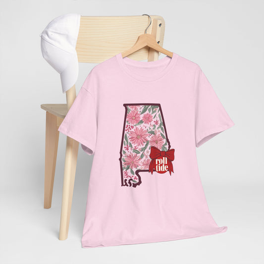 Floral Alabama Tee - Roll Tide Unisex Heavy Cotton T-Shirt, Casual Wear, Game Day Outfit, College Apparel, Southern Pride