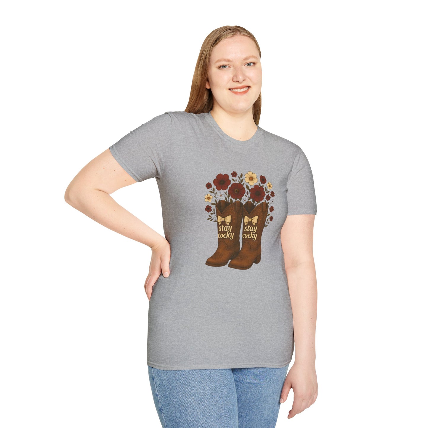 Sc stay cocky coquette t-shirt, Lucky Cowboy Boots T-Shirt, Country Style Tee, Floral Graphic Shirt, Gift for sc fan, go gamecocks, sc game day, graduation gift, college student gift