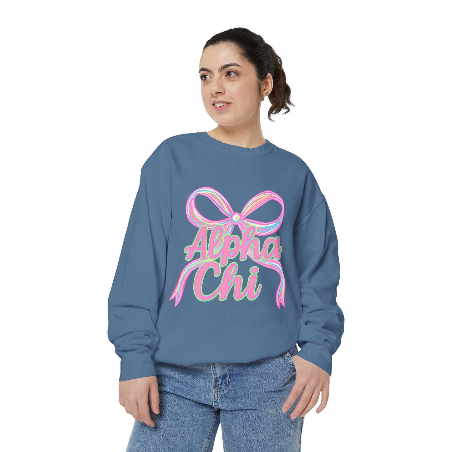 AlphaChi Garment-Dyed Sweatshirt, Sorority Sweatshirt, Personalized Gift, College Apparel, Comfortable Crewneck, Trendy Fashion