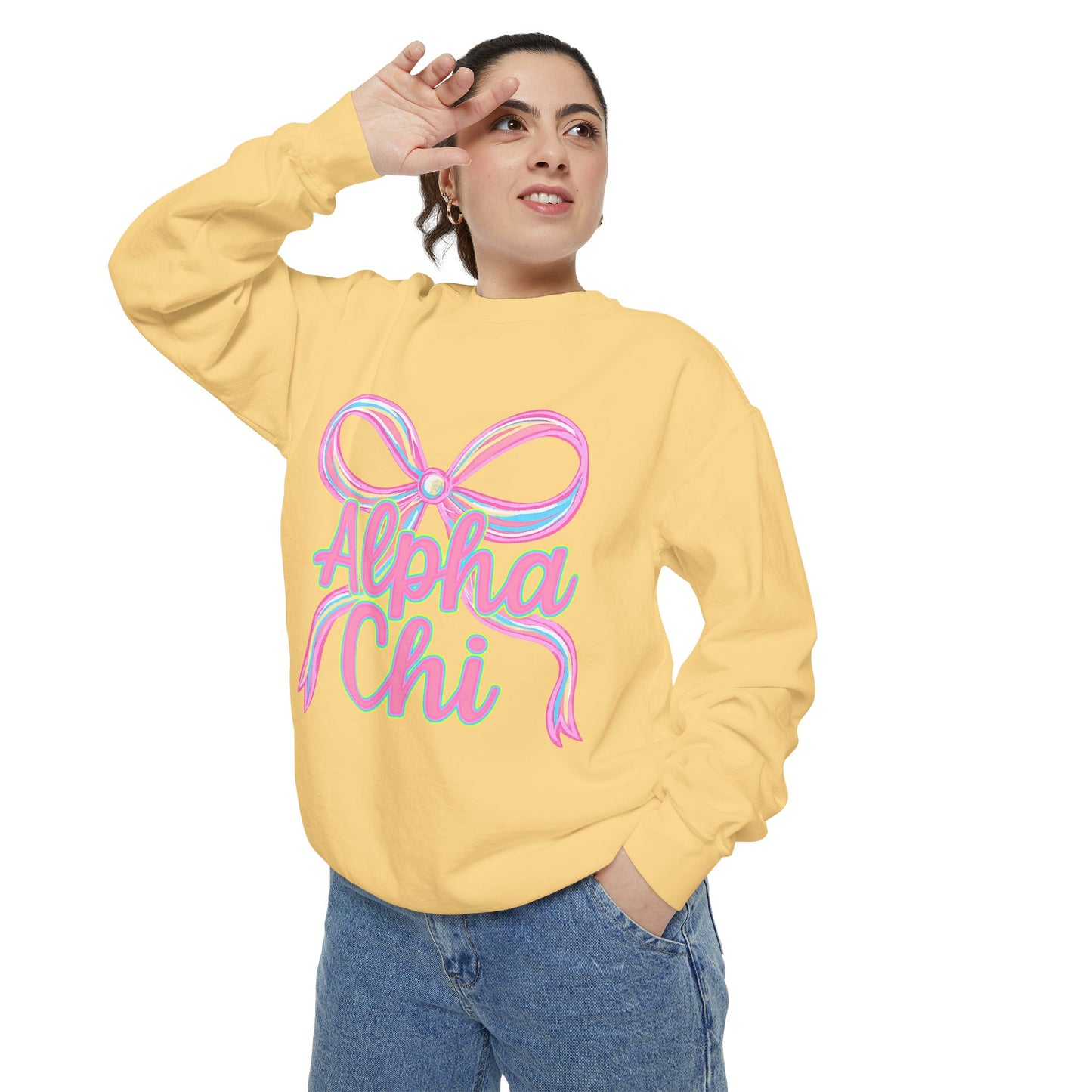 AlphaChi Garment-Dyed Sweatshirt, Sorority Sweatshirt, Personalized Gift, College Apparel, Comfortable Crewneck, Trendy Fashion