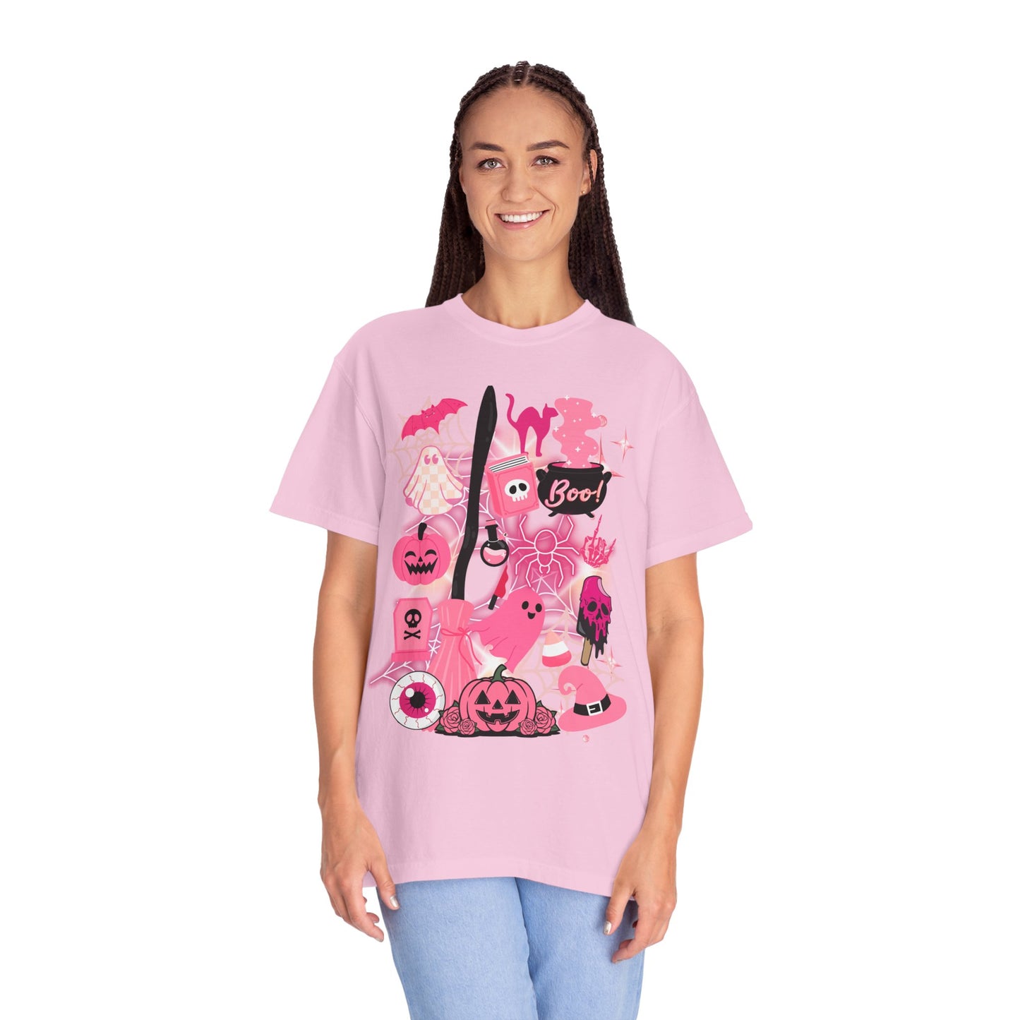 Pink Halloween-Themed Unisex T-shirt, Spooky Shirt, Ghostly Apparel, Boo T-shirt, Fall Fashion, Halloween Costume Top