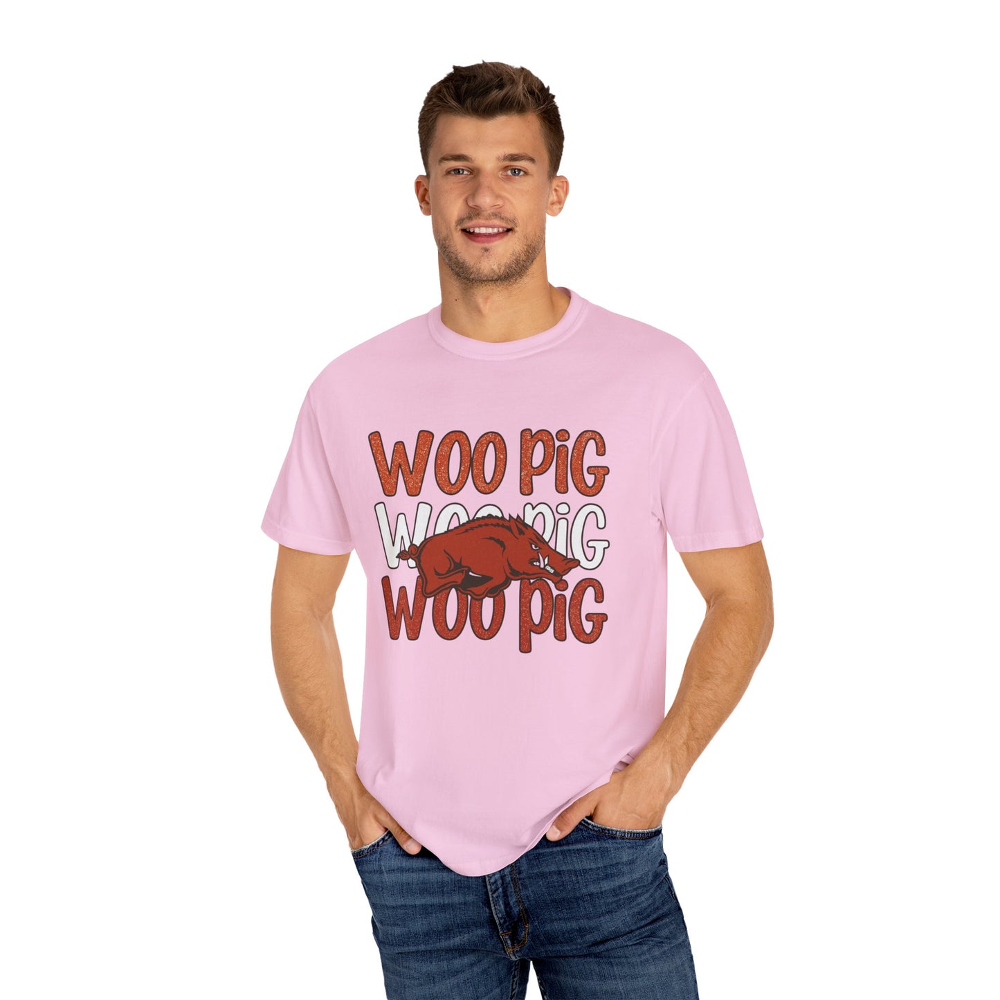 Woo Pig Garment-Dyed T-Shirt, Unisex Tee, Arkansas Pride Shirt, Casual Everyday Wear, College Game Day Tee, Fun Graphic Tee