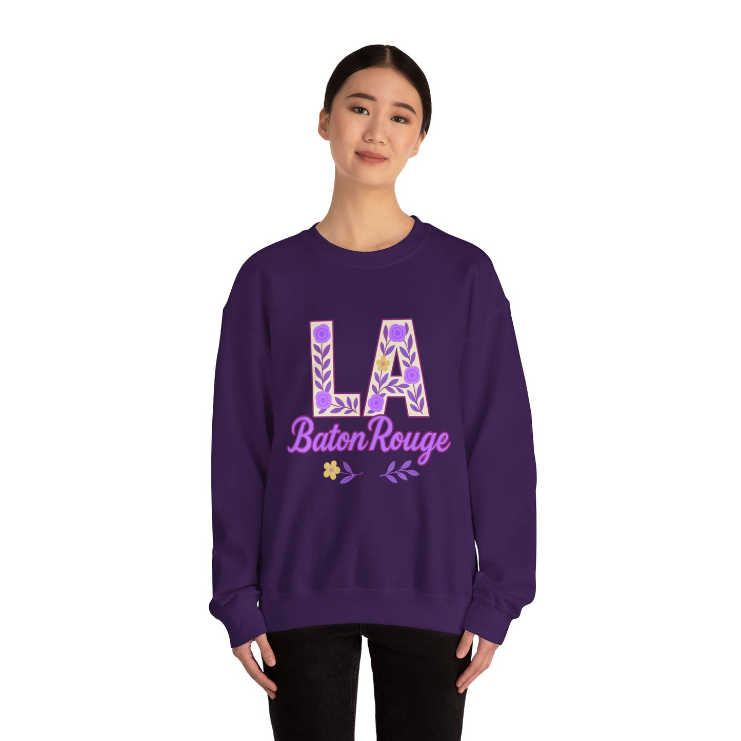 LA Baton Rouge Floral Sweatshirt, Cozy Crewneck for Fall, Gift for Friends, Casual Outing, Southern Style Apparel
