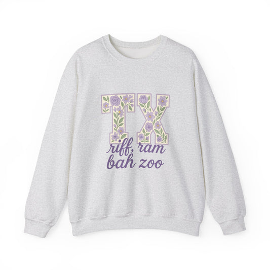 Texas Floral Sweatshirt, Cozy Unisex Crewneck, TX Riff Ram Bah Zoo Pullover, Gift for College Students, Texas Pride Apparel, Spring Fashion