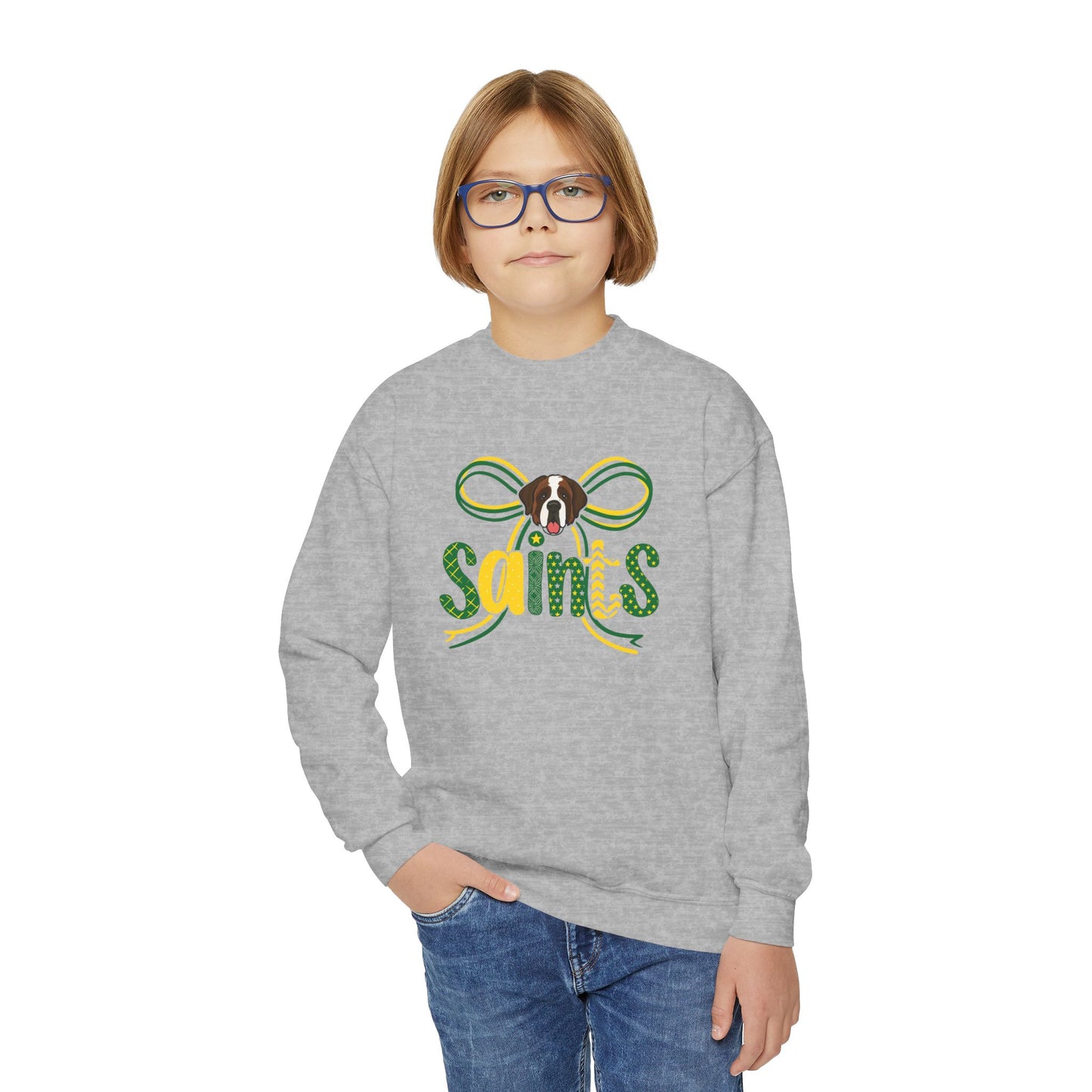 Saints Youth Crewneck Sweatshirt, Comfortable Sweatshirt for Kids, Sports Team Apparel, Gift for Young Fans, Holiday and Game Day Wear