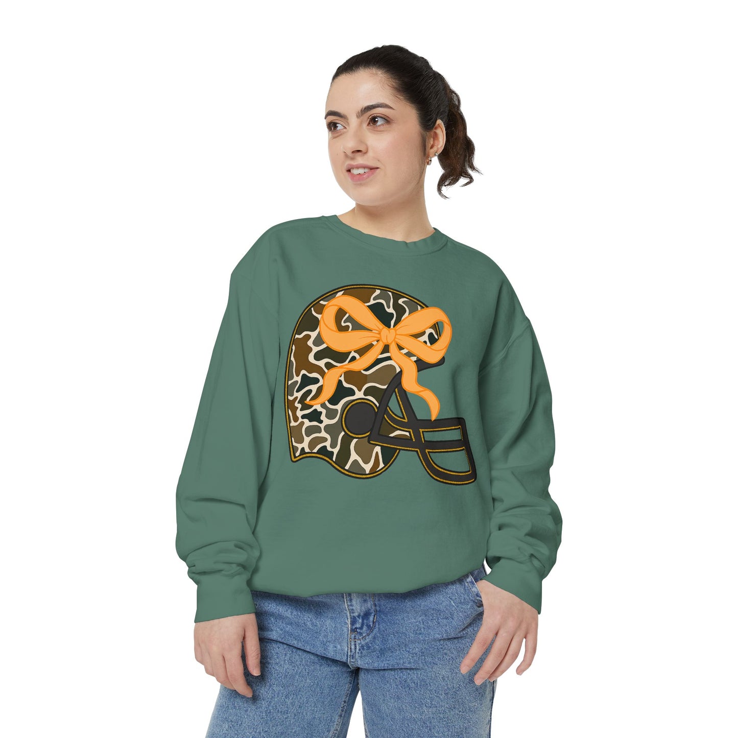 Comfort colors sweatshirt Camo Helmet Design, Casual Athletic Wear, Unisex Fall Fashion, Gift for Sports Fans
