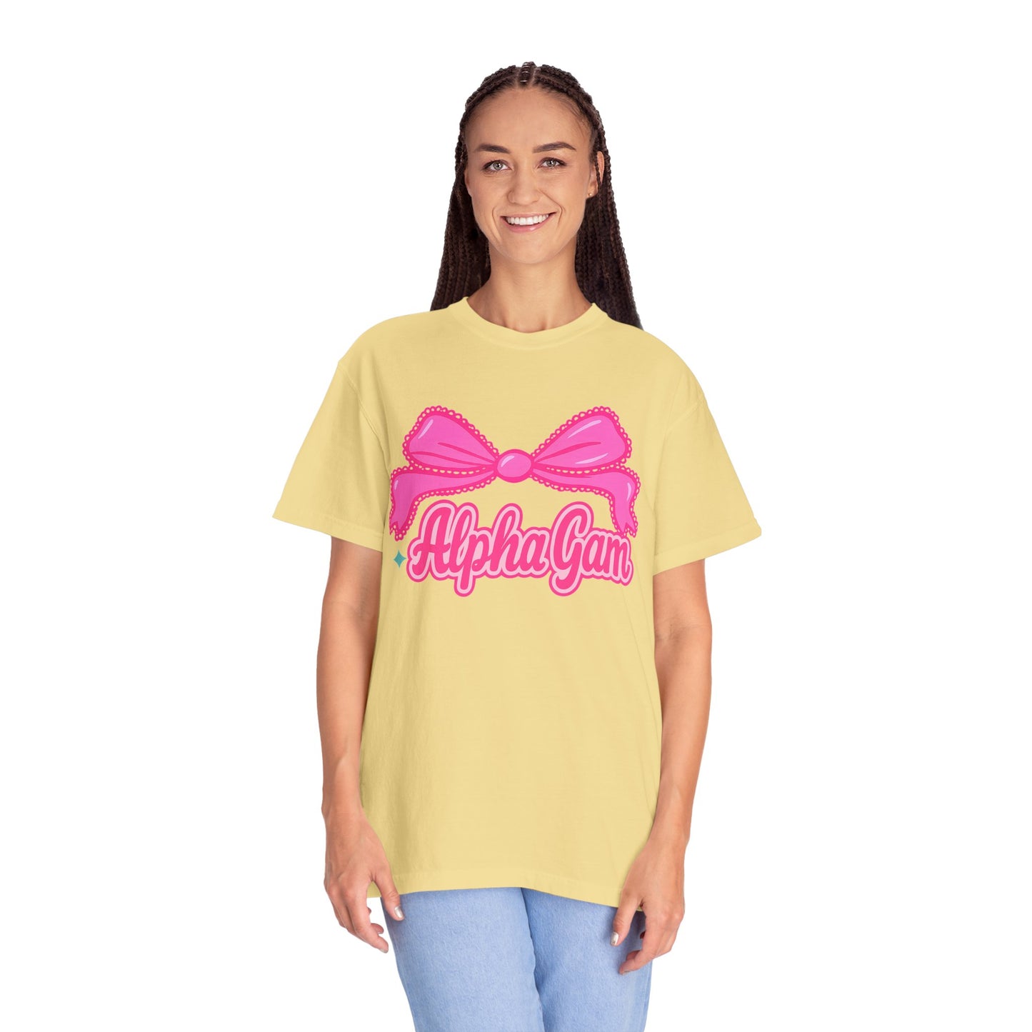 AlphaGam Bow T-Shirt | Unisex Garment-Dyed Tee for Sorority Sisters, College Apparel, Gifts for Greek Life, Casual Outfit, Sorority [...]