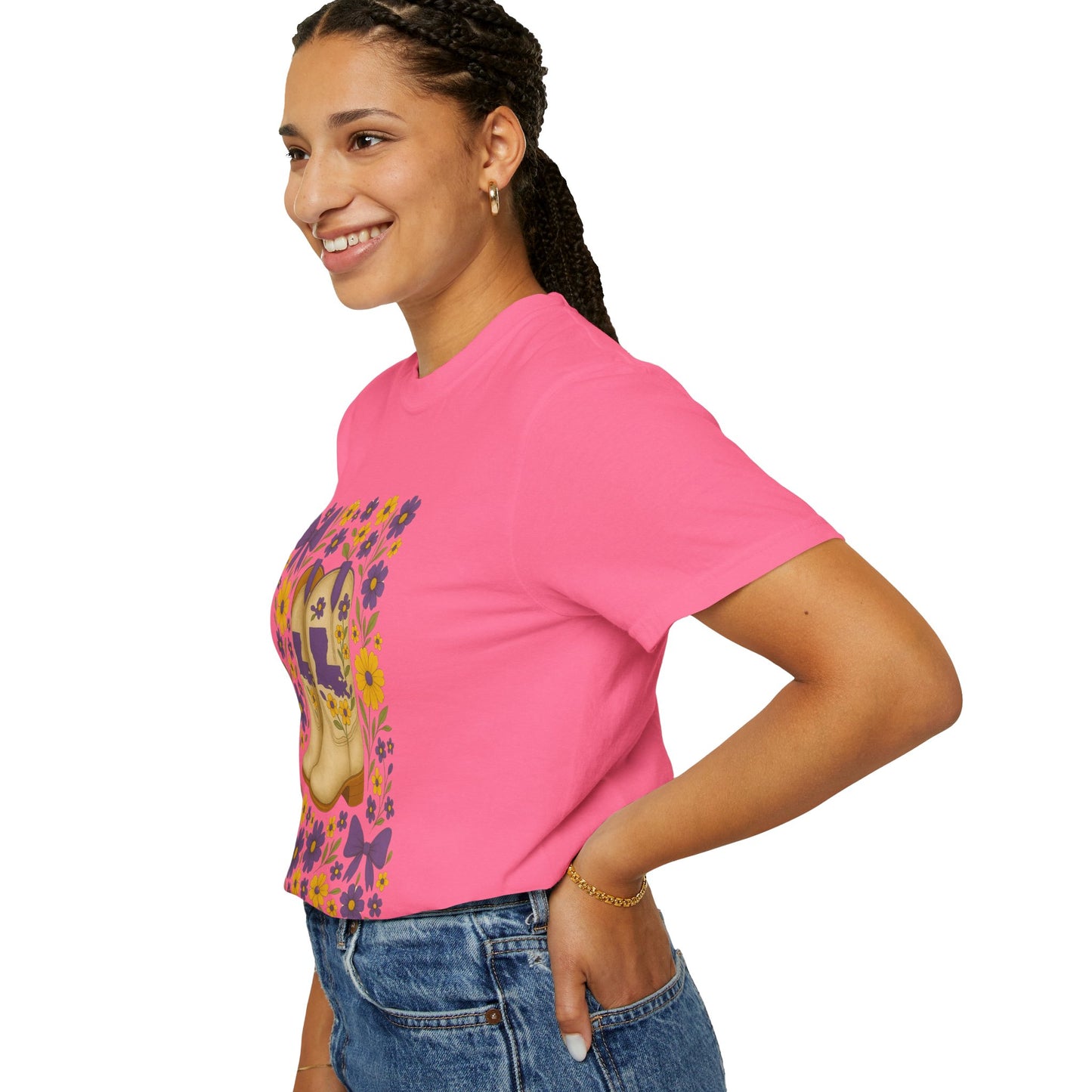 T-Shirt - Western Floral Boot T-Shirt, Vintage Graphic Shirt, Gift for Cowgirl, LSU Tigers, Louisiana Game Day
