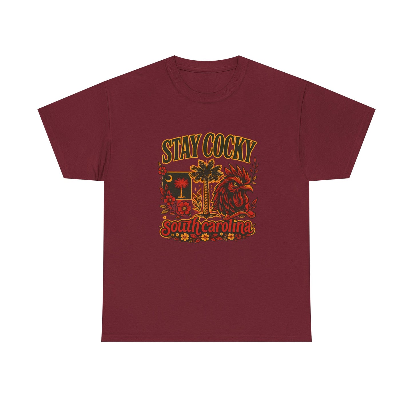 Stay Cocky Unisex Heavy Cotton Tee, Casual Graphic Tee, South Carolina Pride Shirt, Fun Vacation Wear, Perfect Gift for Gamecocks Fans