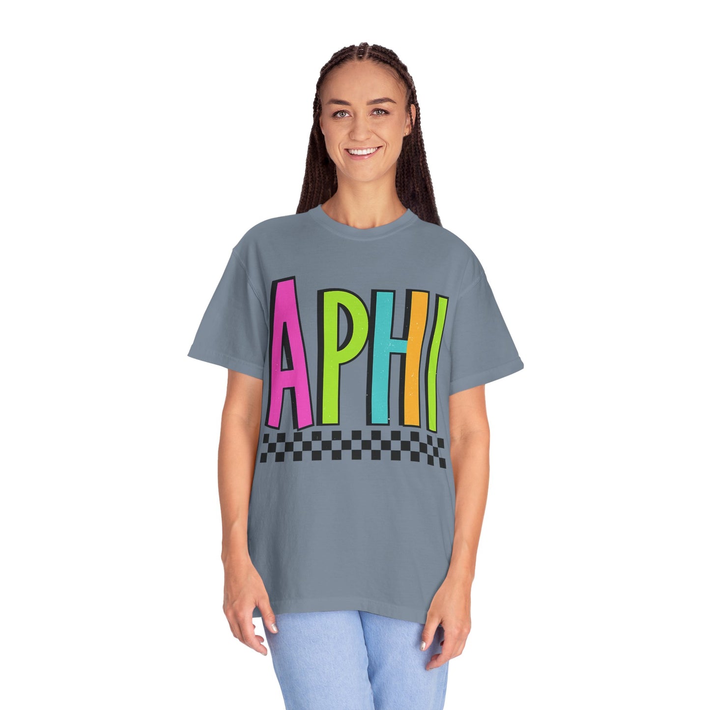 Checkered Neon Alpha P Colorful Graphic Unisex T-Shirt