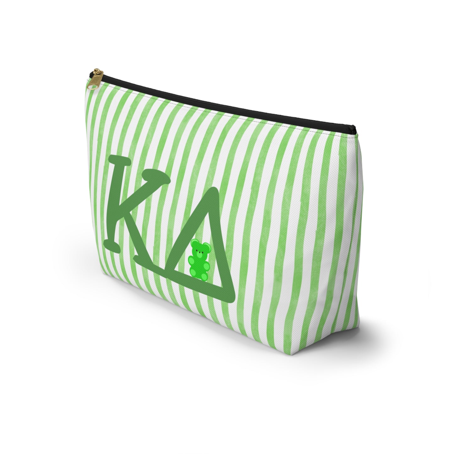 KD Green Striped Accessory Pouch | Cute Makeup Bag, Storage Organizer, Gift for Students, Eco-Friendly Travel Pouch, Teddy Bear Lover Gift