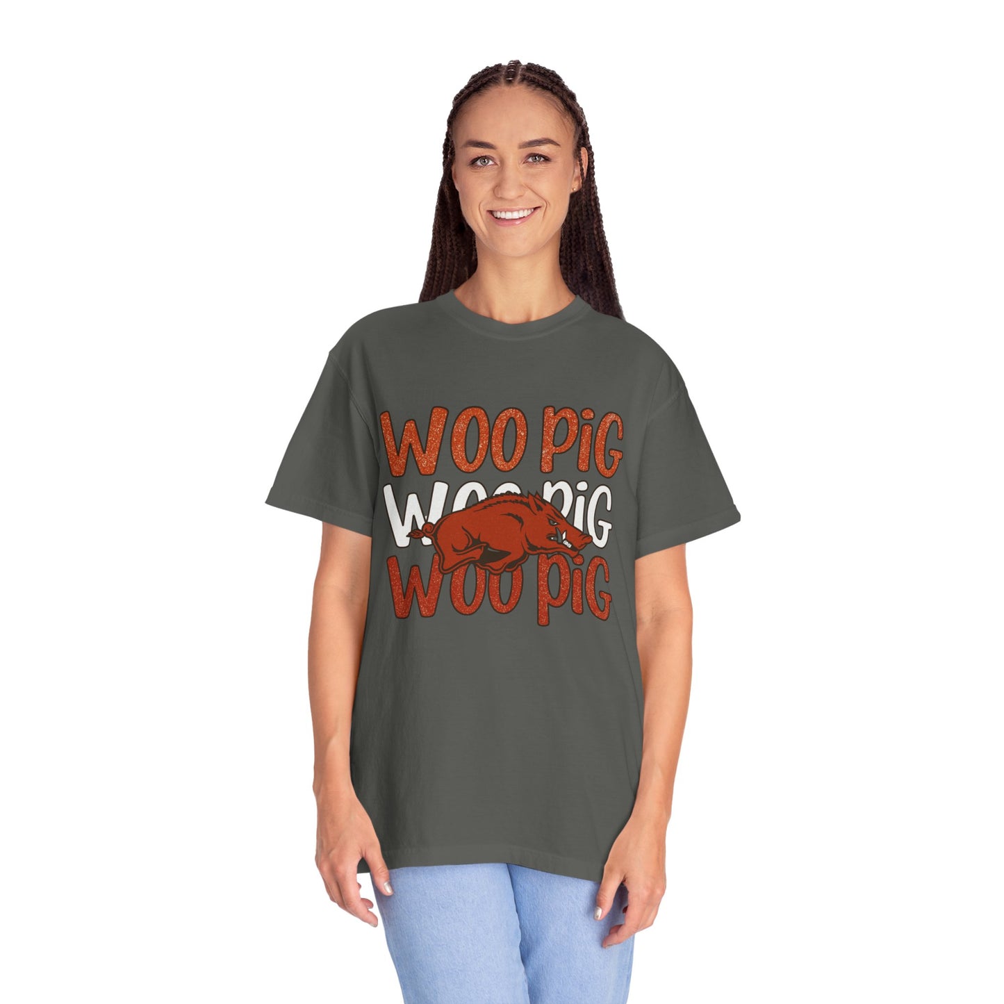 Woo Pig Garment-Dyed T-Shirt, Unisex Tee, Arkansas Pride Shirt, Casual Everyday Wear, College Game Day Tee, Fun Graphic Tee