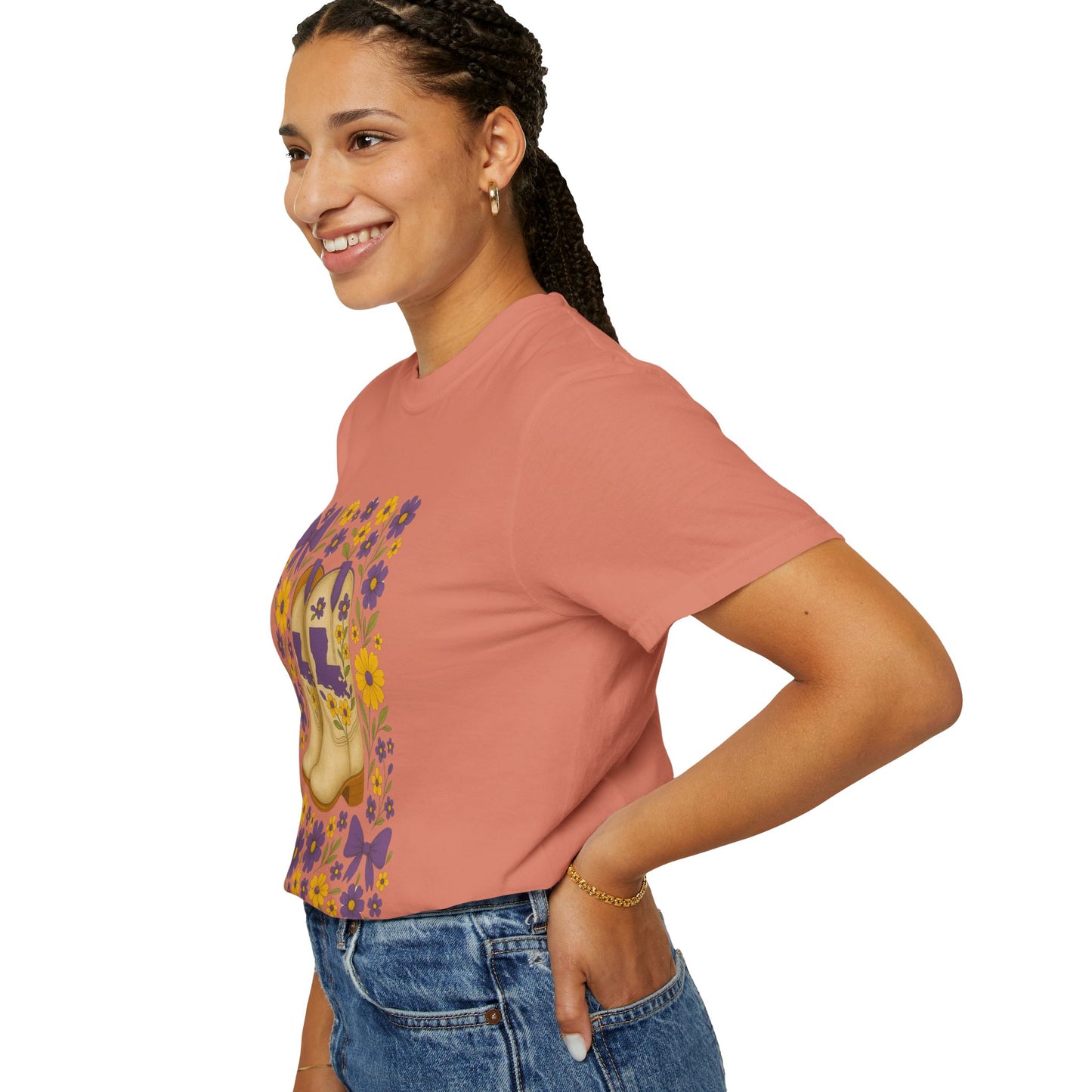 T-Shirt - Western Floral Boot T-Shirt, Vintage Graphic Shirt, Gift for Cowgirl, LSU Tigers, Louisiana Game Day
