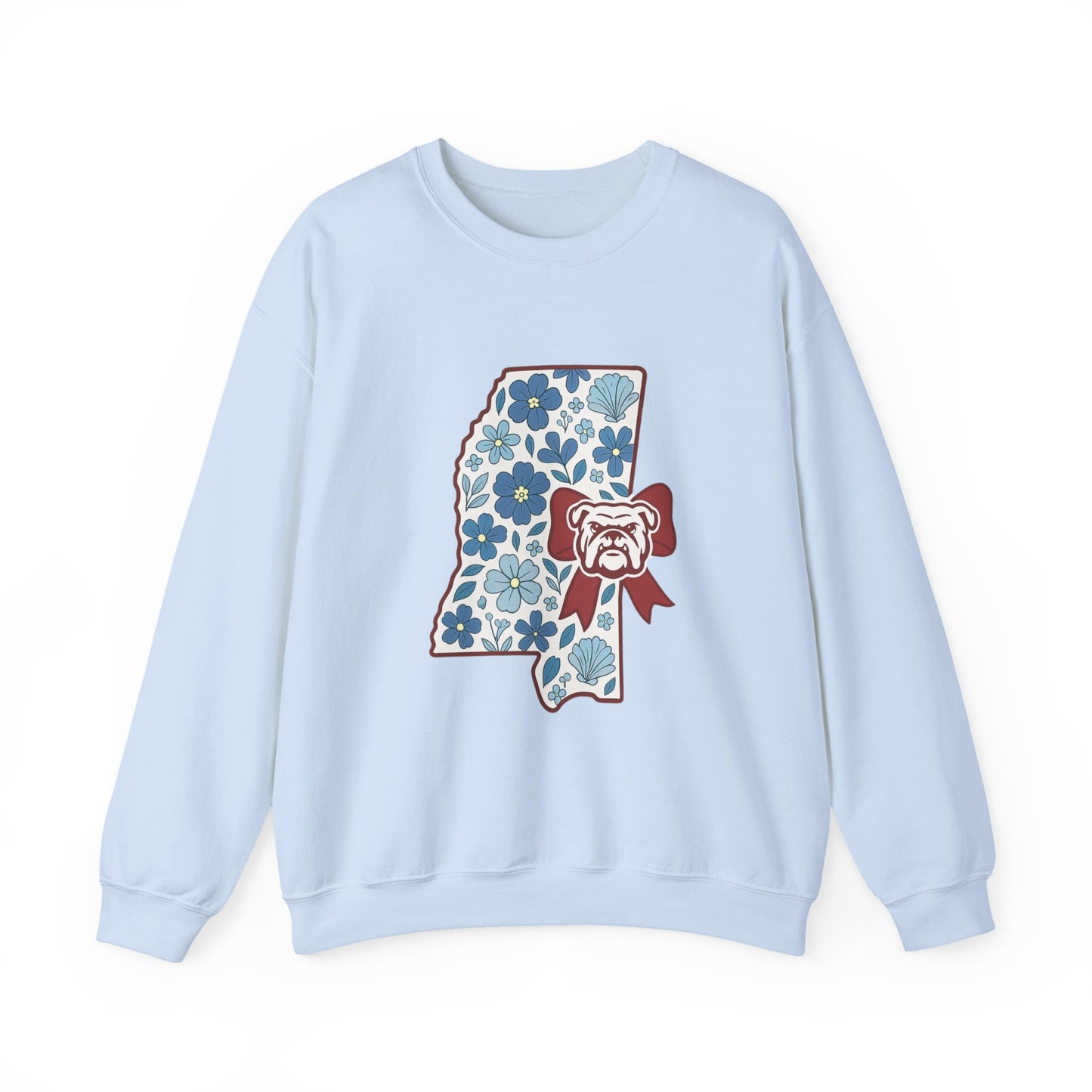 Mississippi Flower Bulldog Crewneck Sweatshirt, Cozy Sweatshirt for Fall, Gift for Dog Lovers, College Apparel, Casual Fashion