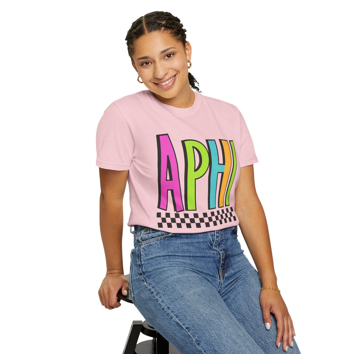 Checkered Neon Alpha P Colorful Graphic Unisex T-Shirt