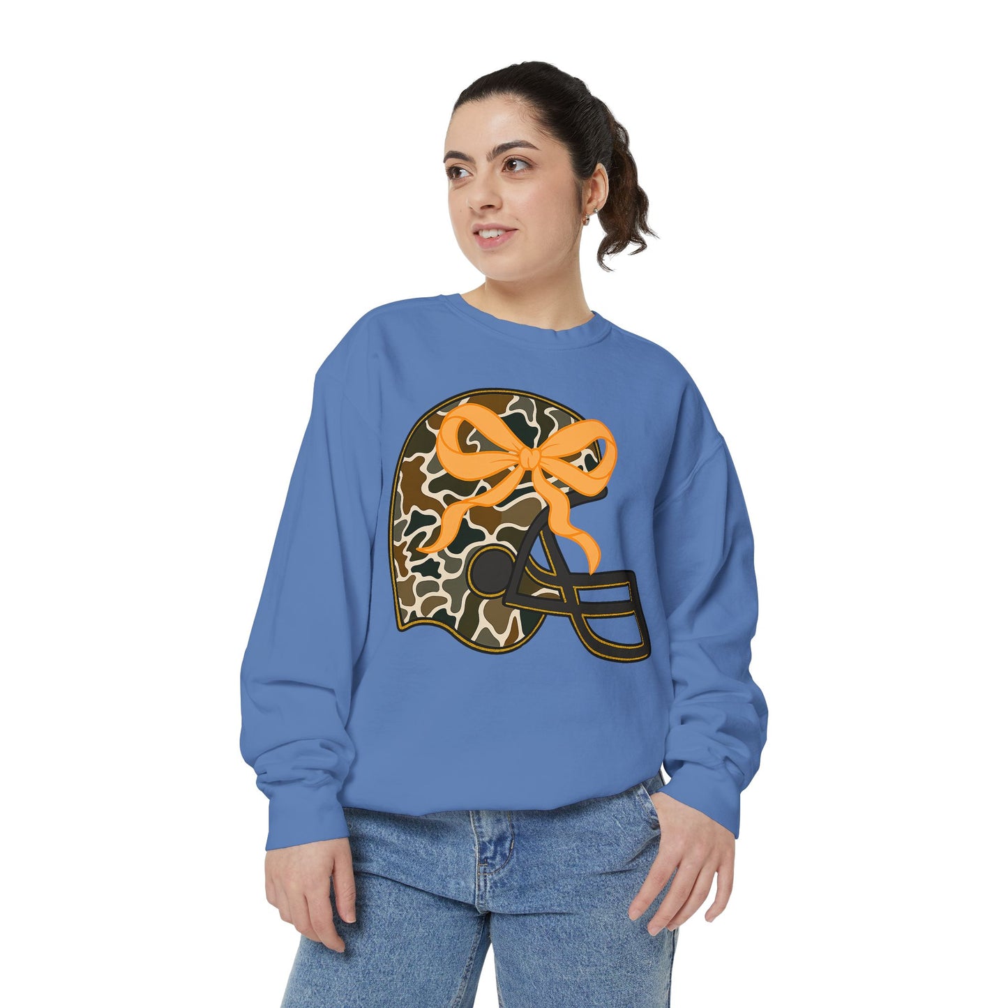 Comfort colors sweatshirt Camo Helmet Design, Casual Athletic Wear, Unisex Fall Fashion, Gift for Sports Fans