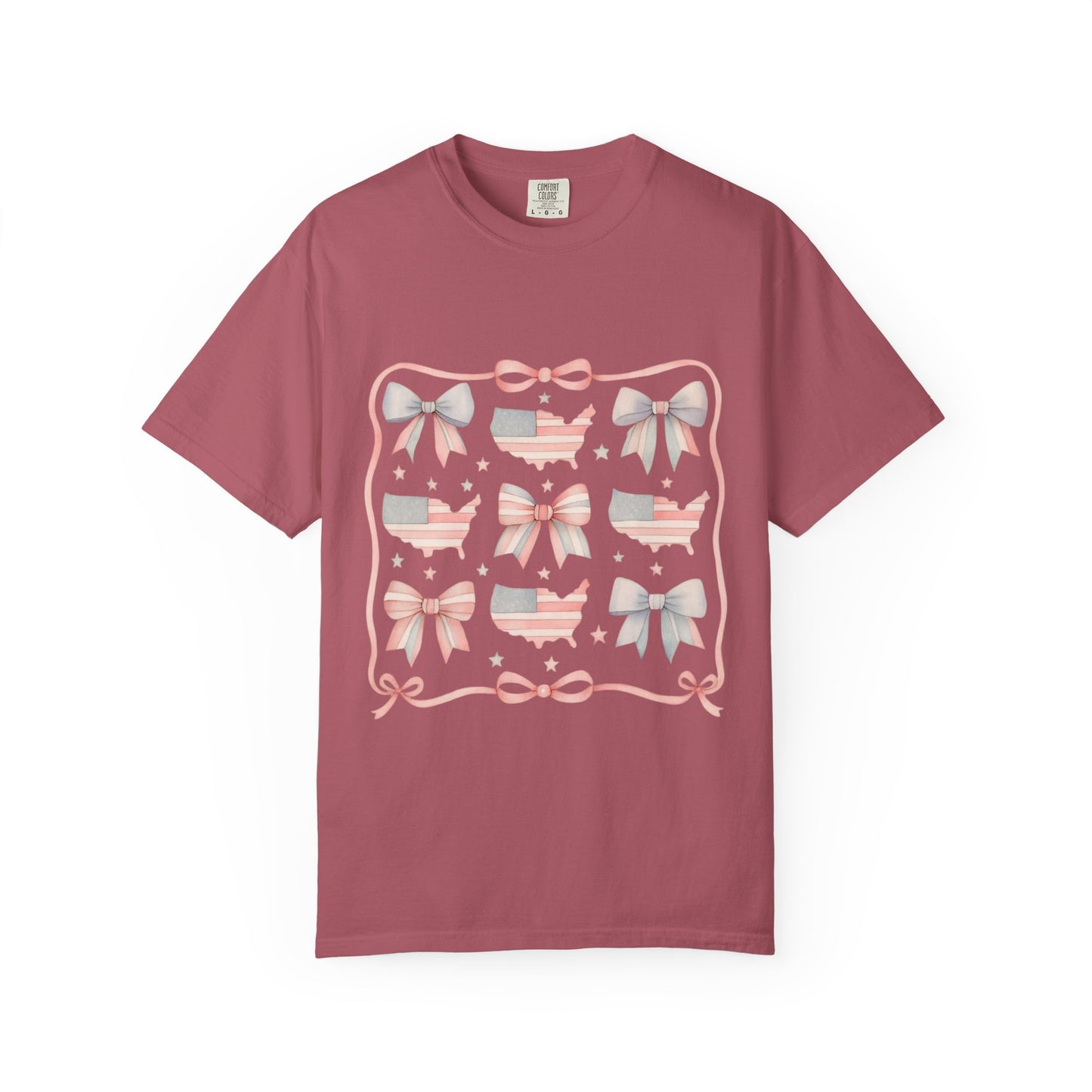 America Coquette Cute Bow Pattern Comfort Colors Unisex T-Shirt - 4th of July USA Celebration