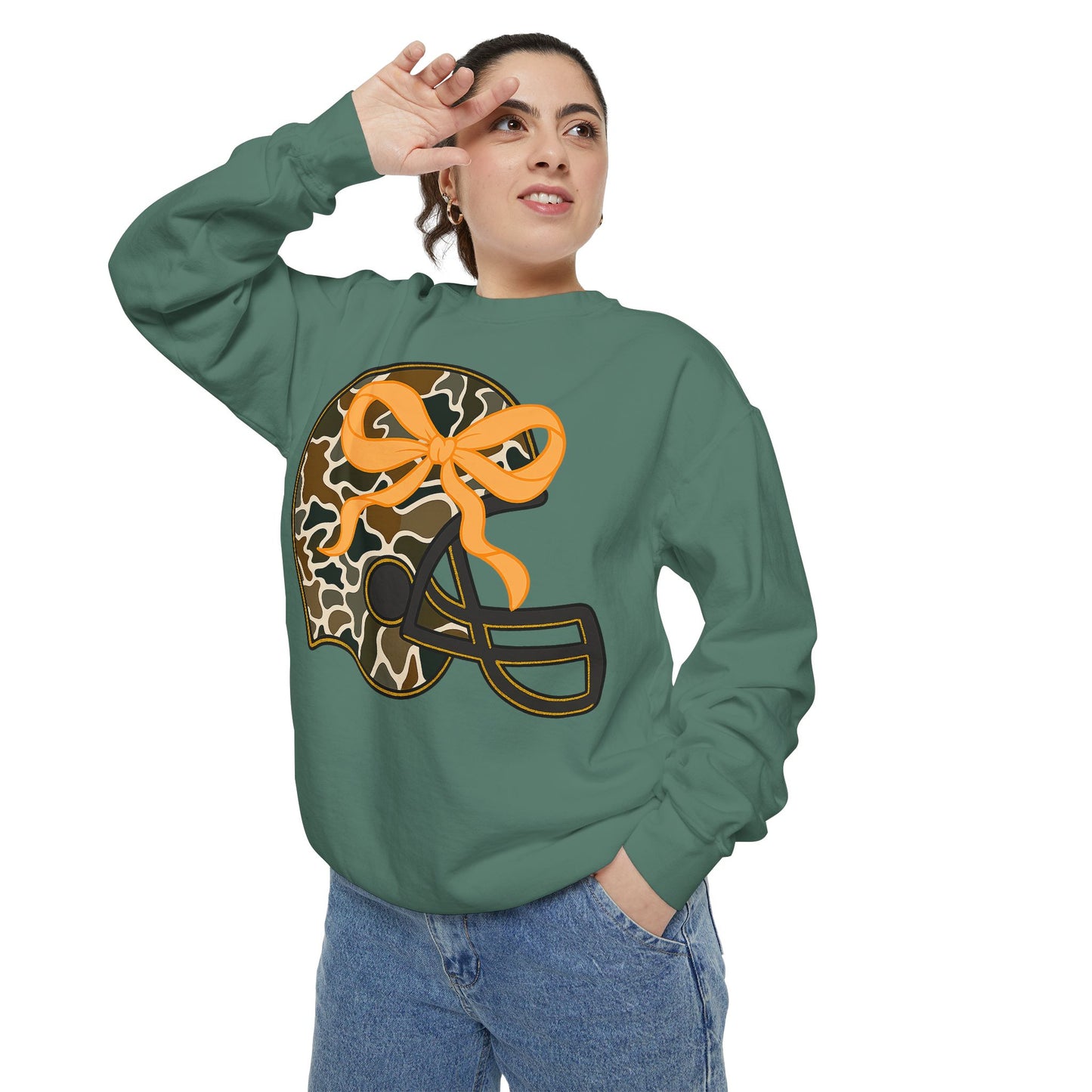 Comfort colors sweatshirt Camo Helmet Design, Casual Athletic Wear, Unisex Fall Fashion, Gift for Sports Fans