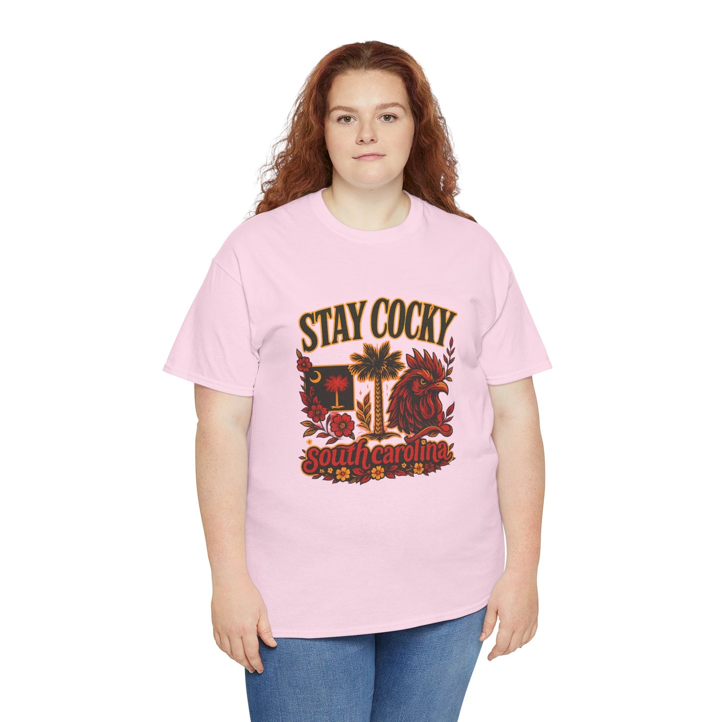Stay Cocky Unisex Heavy Cotton Tee, Casual Graphic Tee, South Carolina Pride Shirt, Fun Vacation Wear, Perfect Gift for Gamecocks Fans