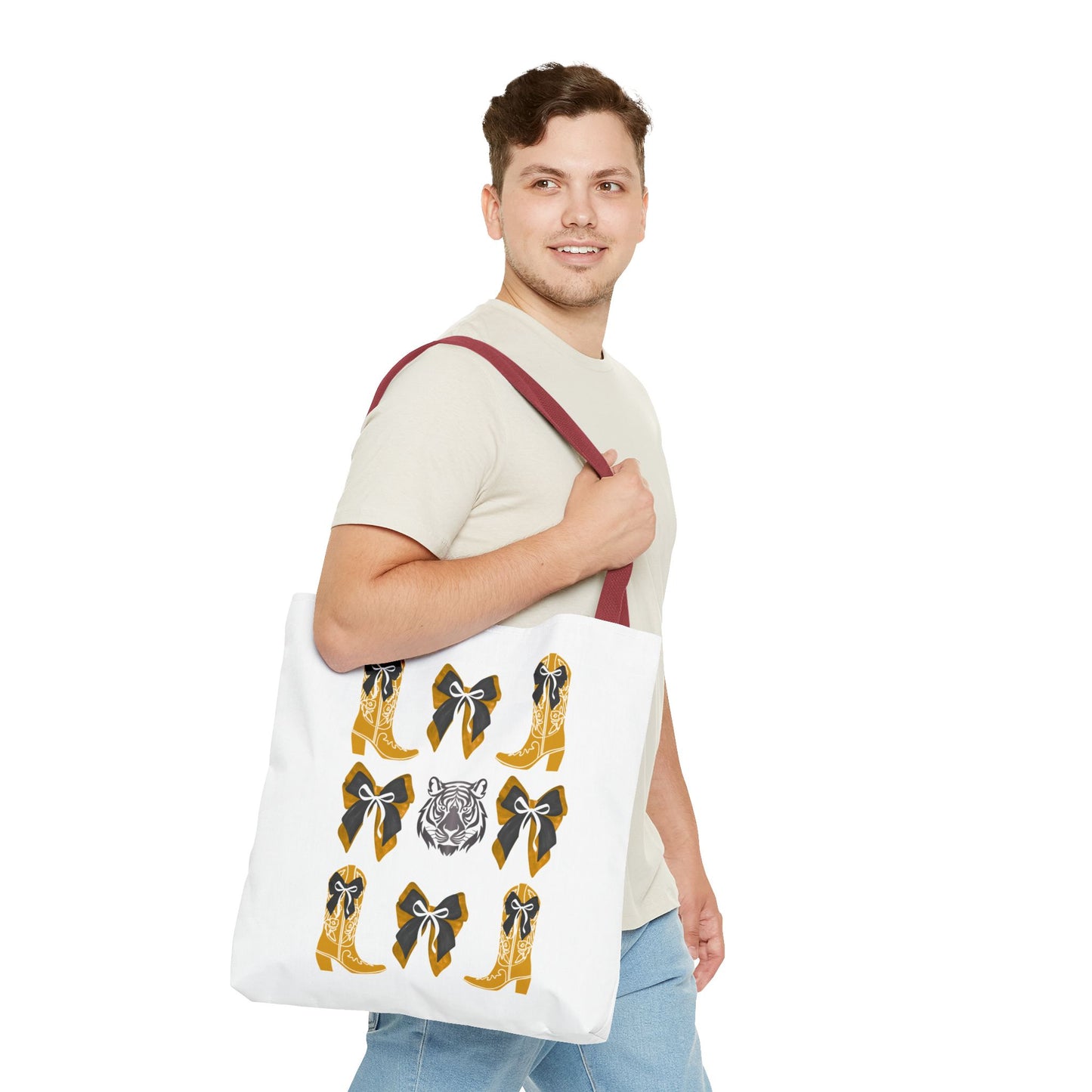 Mizzou tigers tote bag, missouri game day, Stylish Tote Bag with Boots and Tiger Design, missouri fan gift, missouri tigers alumni, graduation gift, mo tigers