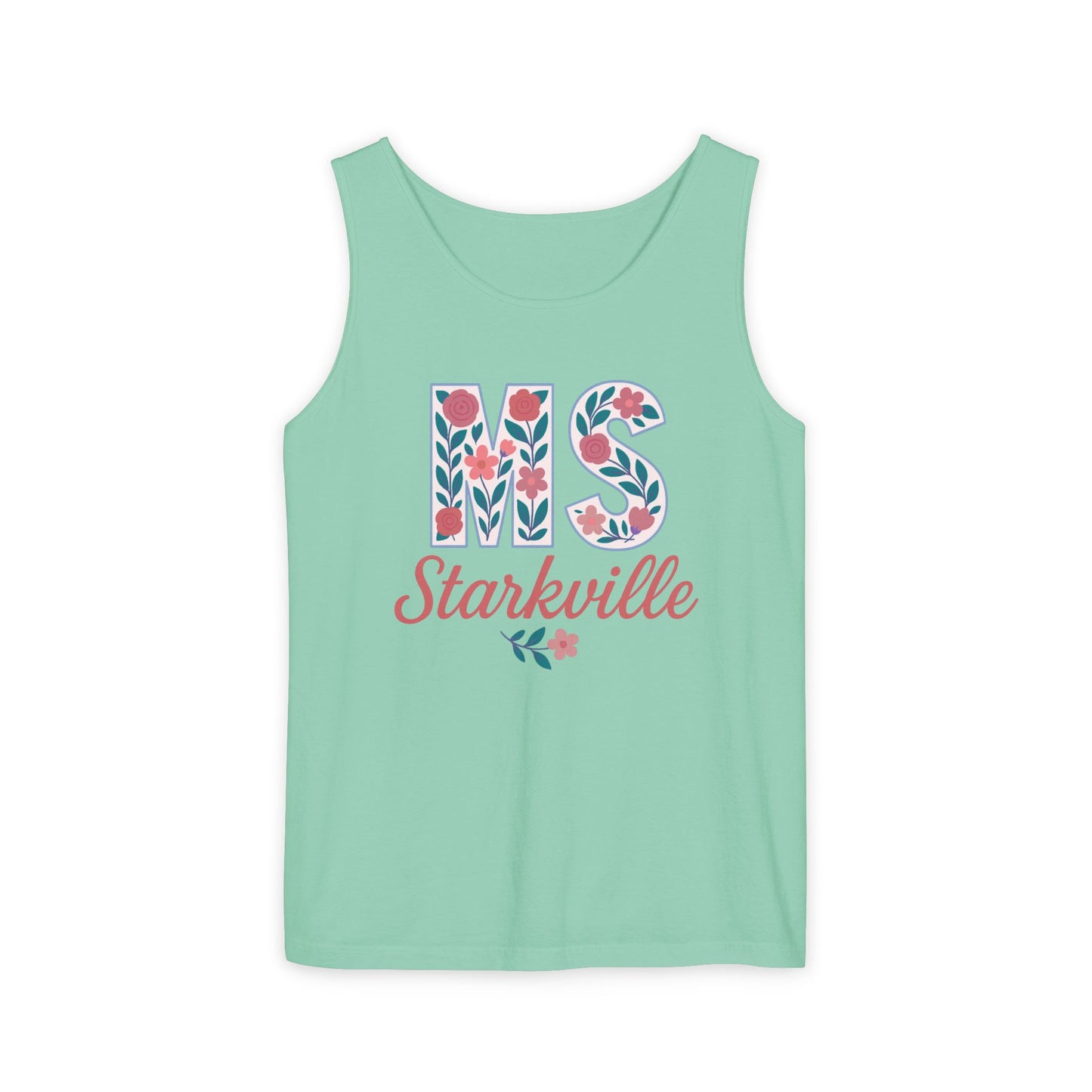 Mississippi Floral Monogram Summer Tank Top, Comfort Colors, Perfect for Casual Outings, Gifts, Beach Days, Graduation Celebrations,